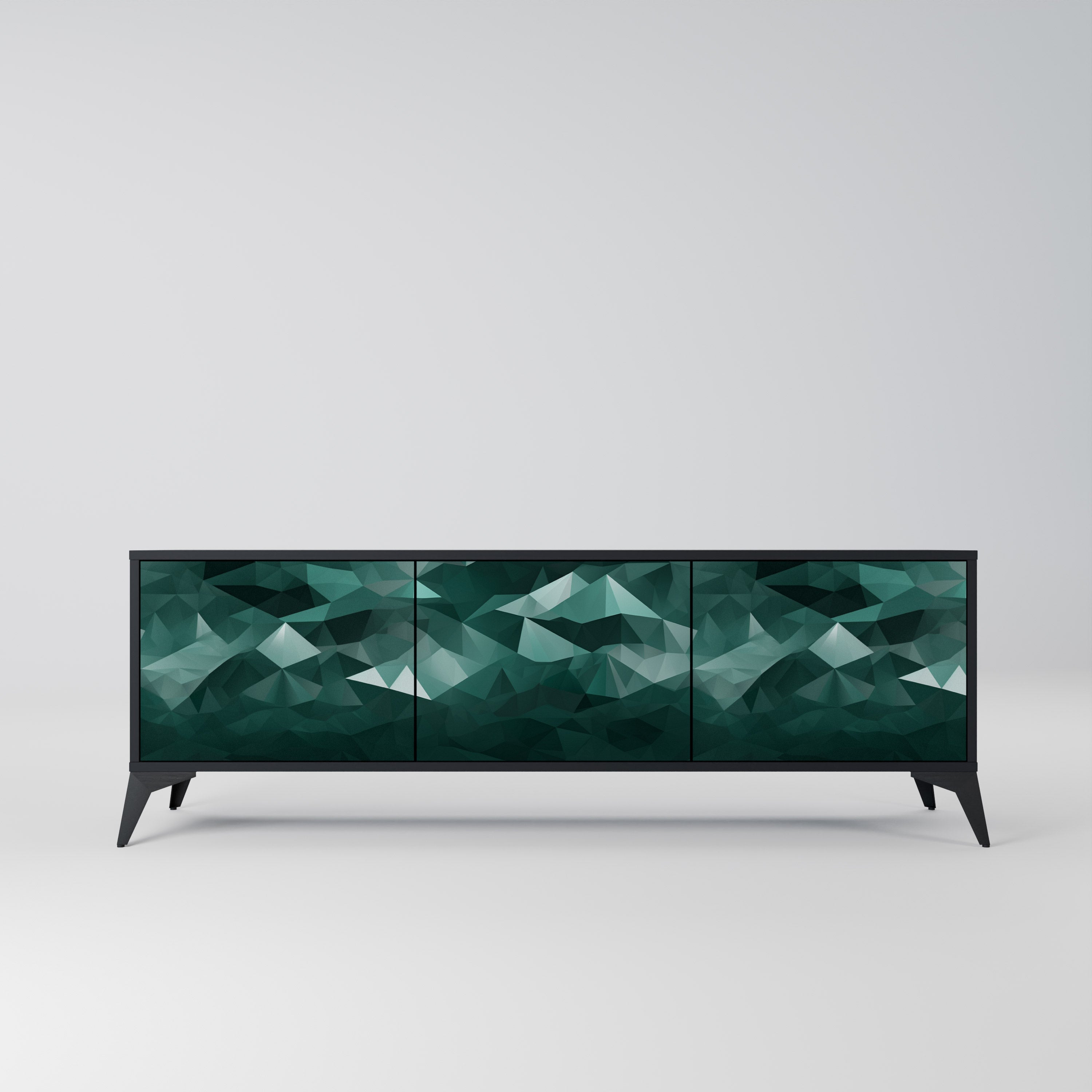 POLYGONAL FLOATING Móvel de TV com 3 Portas em Acabamento Preto