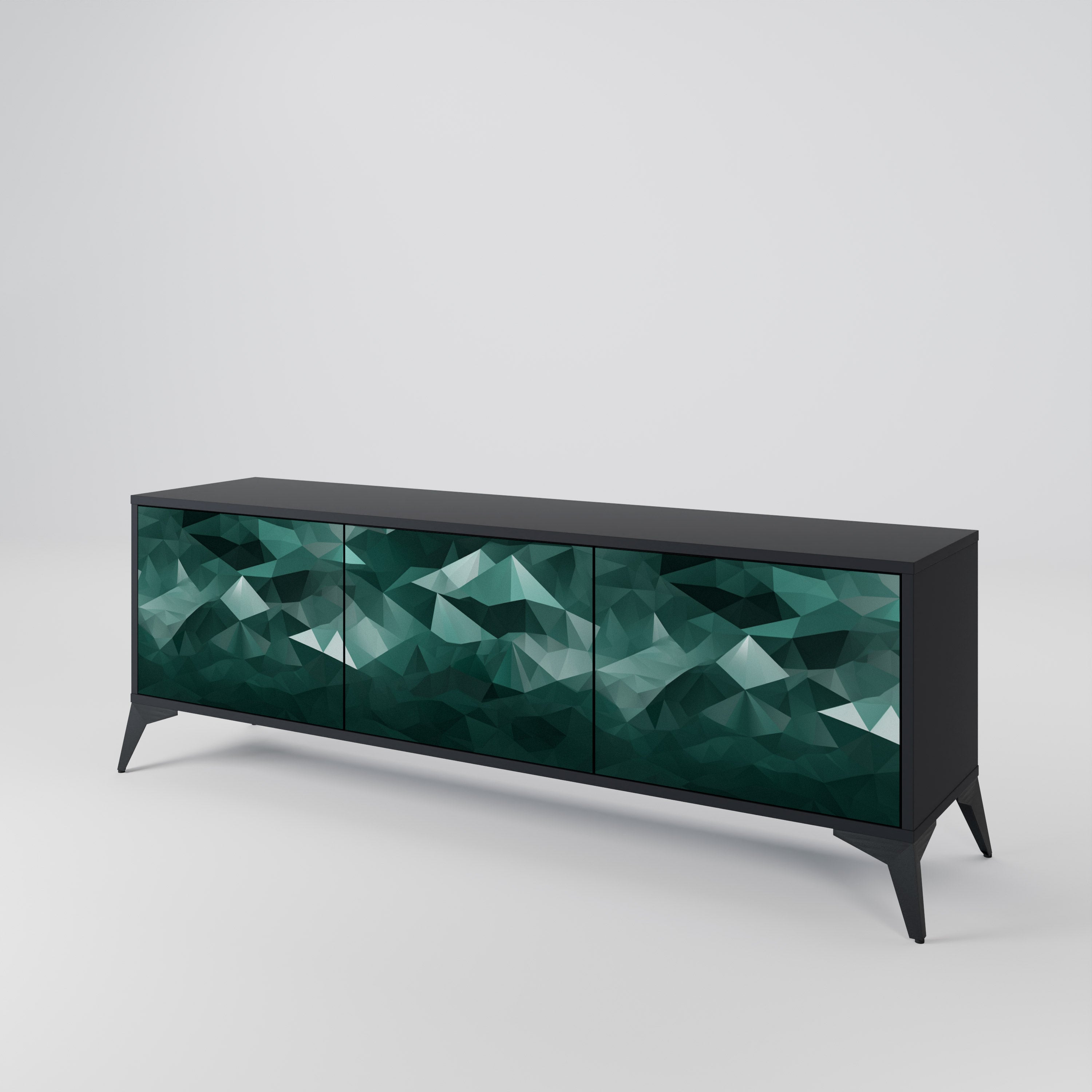 POLYGONAL FLOATING Móvel de TV com 3 Portas em Acabamento Preto