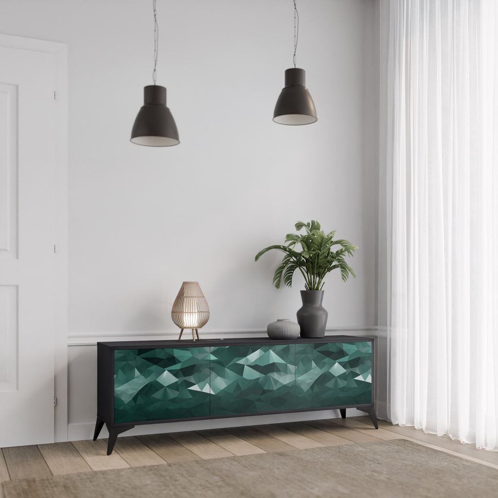 POLYGONAL FLOATING Móvel de TV com 3 Portas em Acabamento Preto