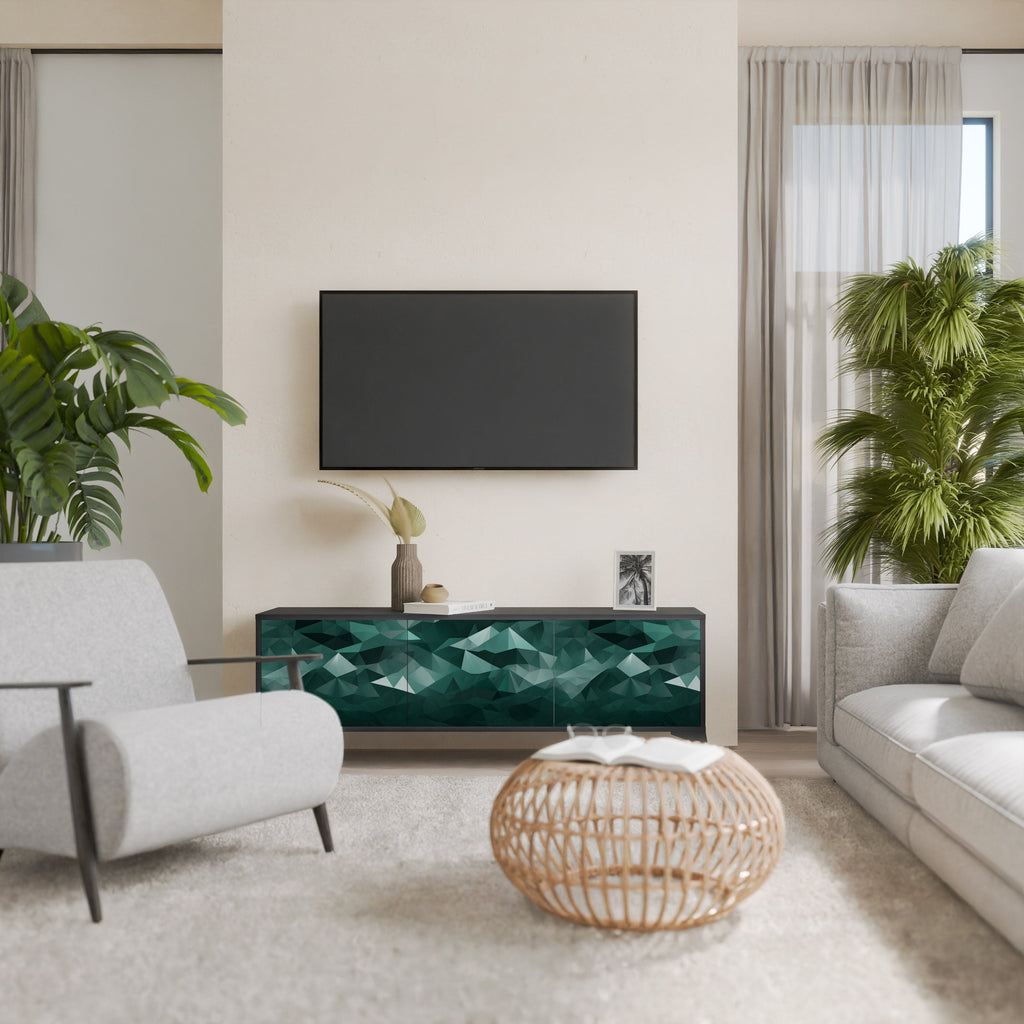 POLYGONAL FLOATING Móvel de TV com 3 Portas em Acabamento Preto