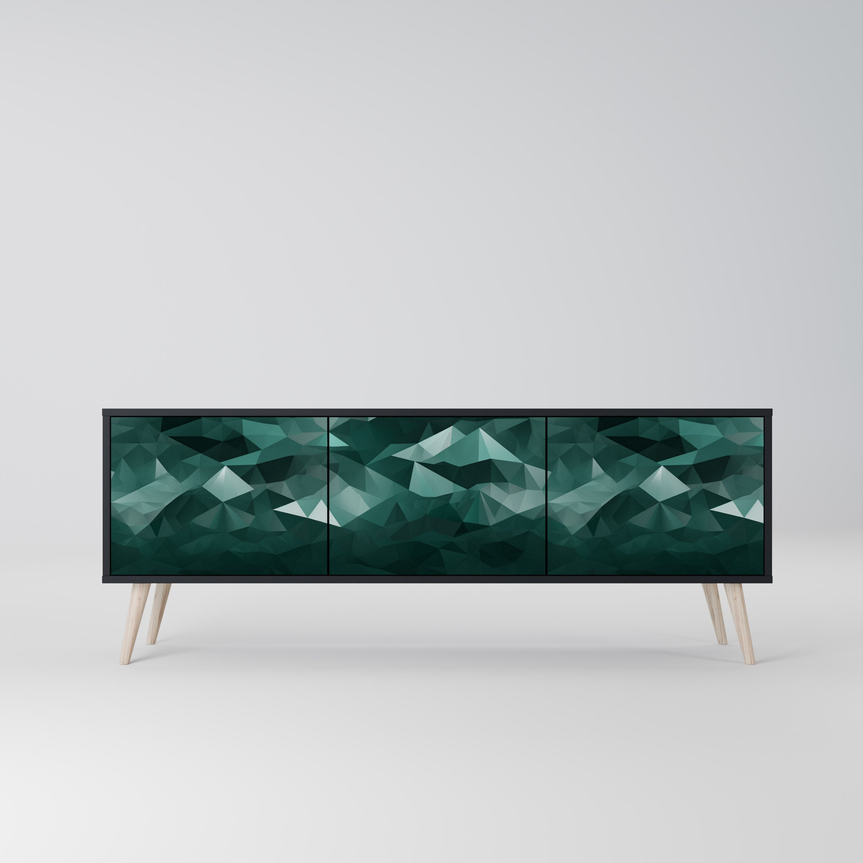 POLYGONAL FLOATING Móvel de TV com 3 Portas em Acabamento Preto