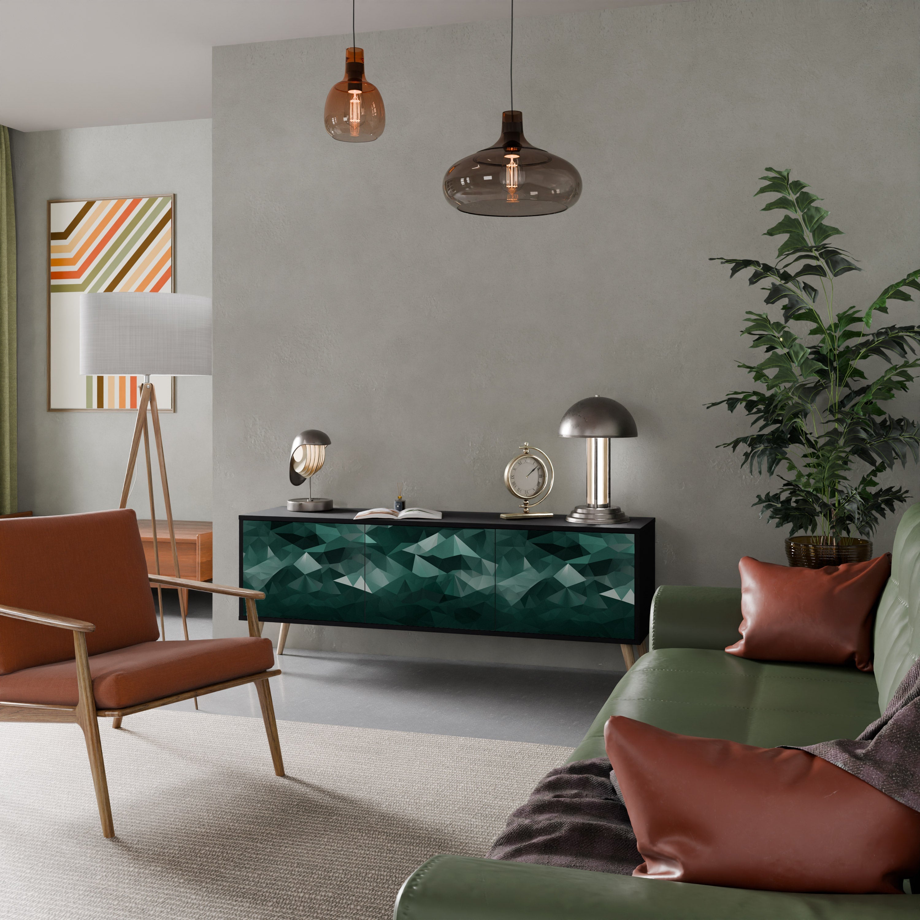 POLYGONAL FLOATING Móvel de TV com 3 Portas em Acabamento Preto