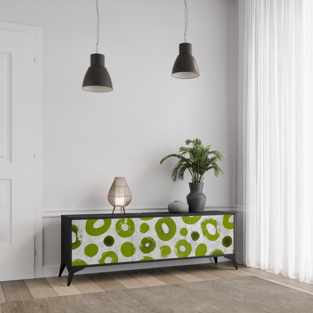 GREEN RHAPSODY Móvel de TV com 3 Portas em Acabamento Preto