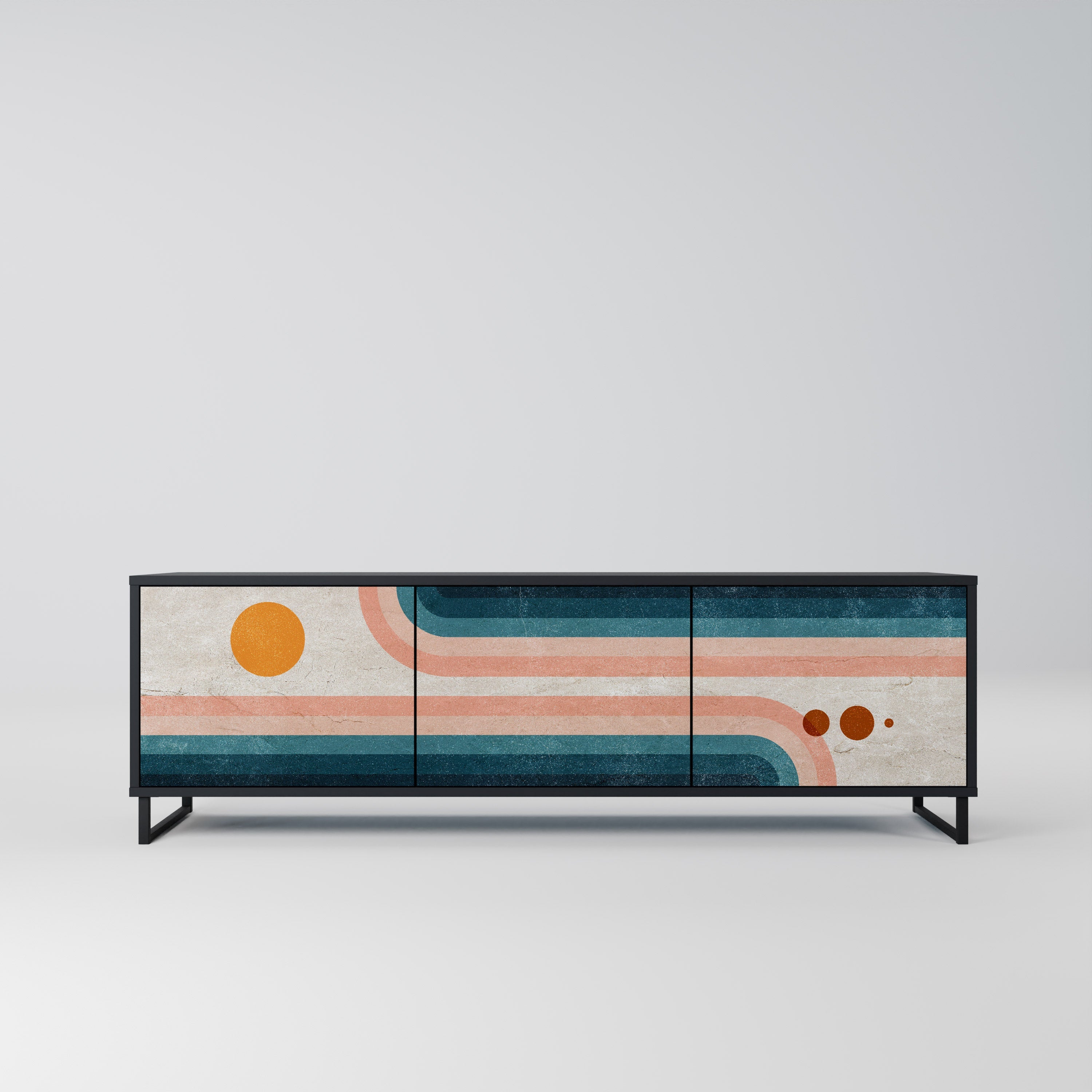 TWO HALVES Móvel de TV com 3 Portas em Acabamento Preto