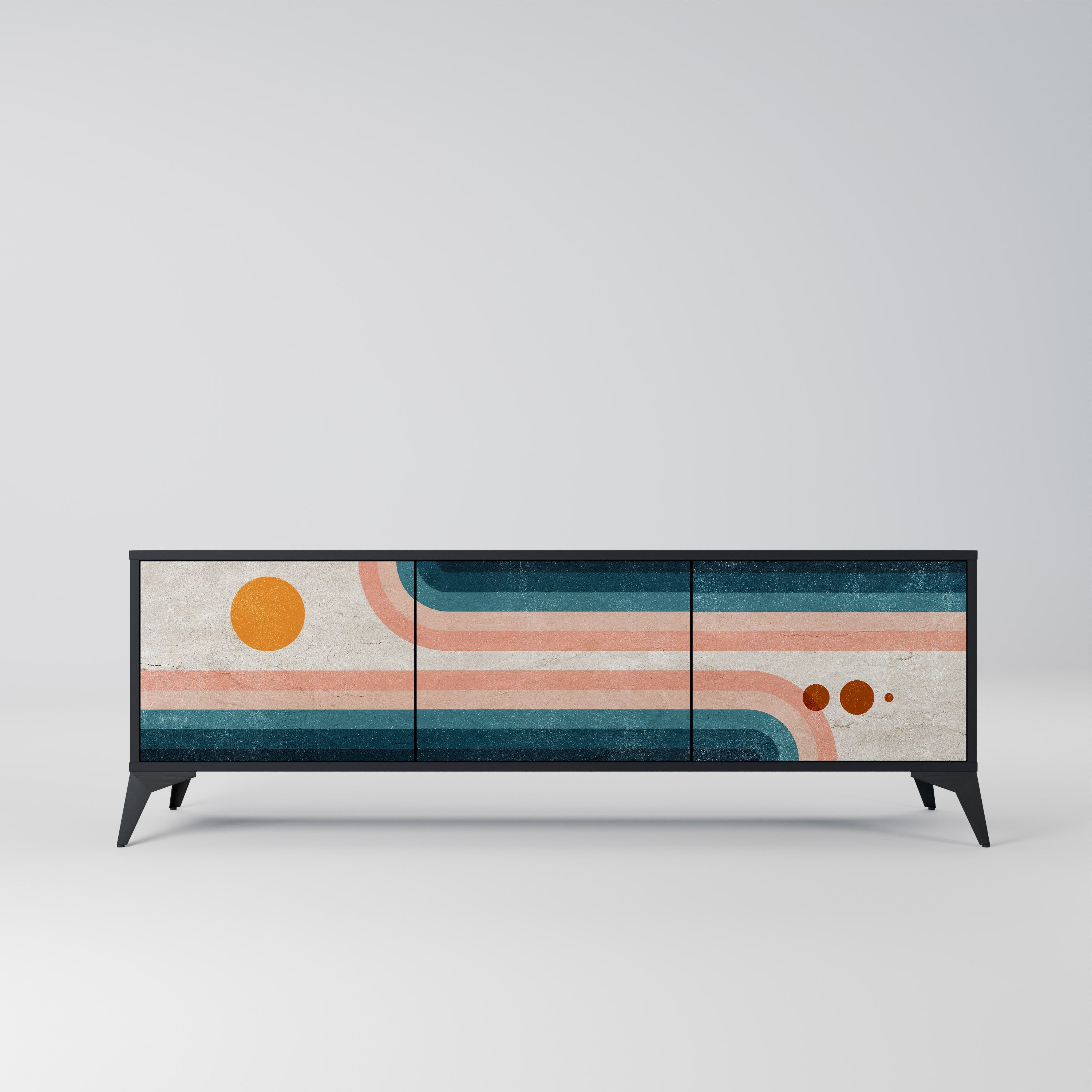 TWO HALVES Móvel de TV com 3 Portas em Acabamento Preto