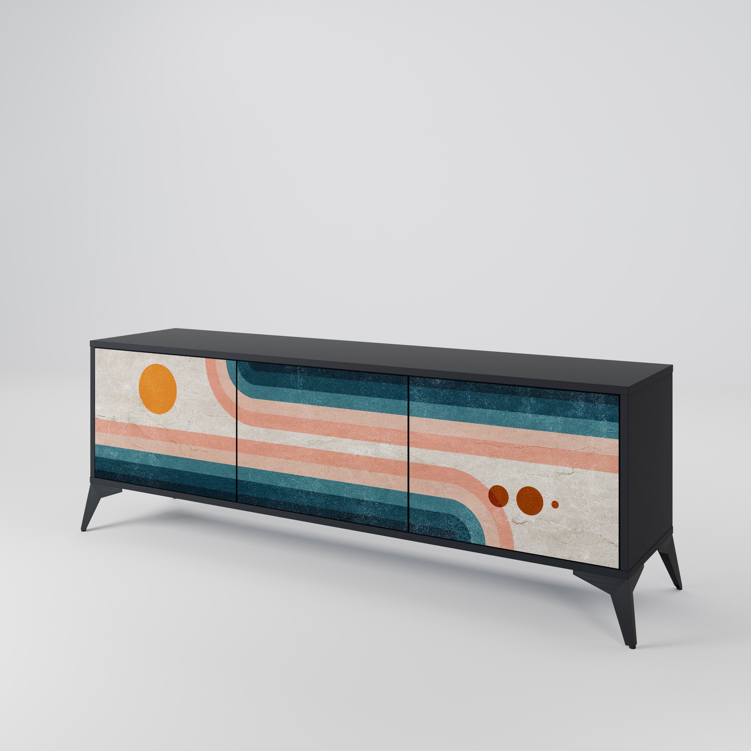 TWO HALVES Móvel de TV com 3 Portas em Acabamento Preto