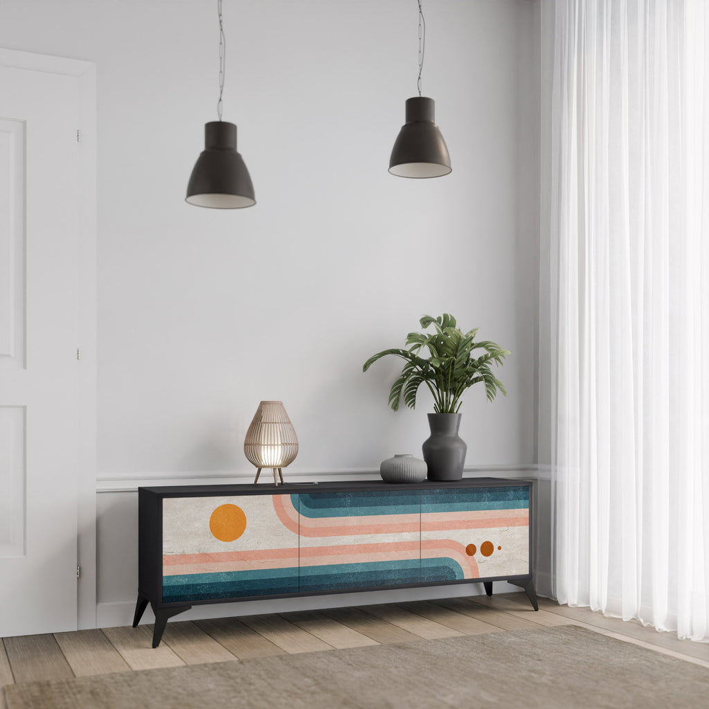 TWO HALVES Móvel de TV com 3 Portas em Acabamento Preto