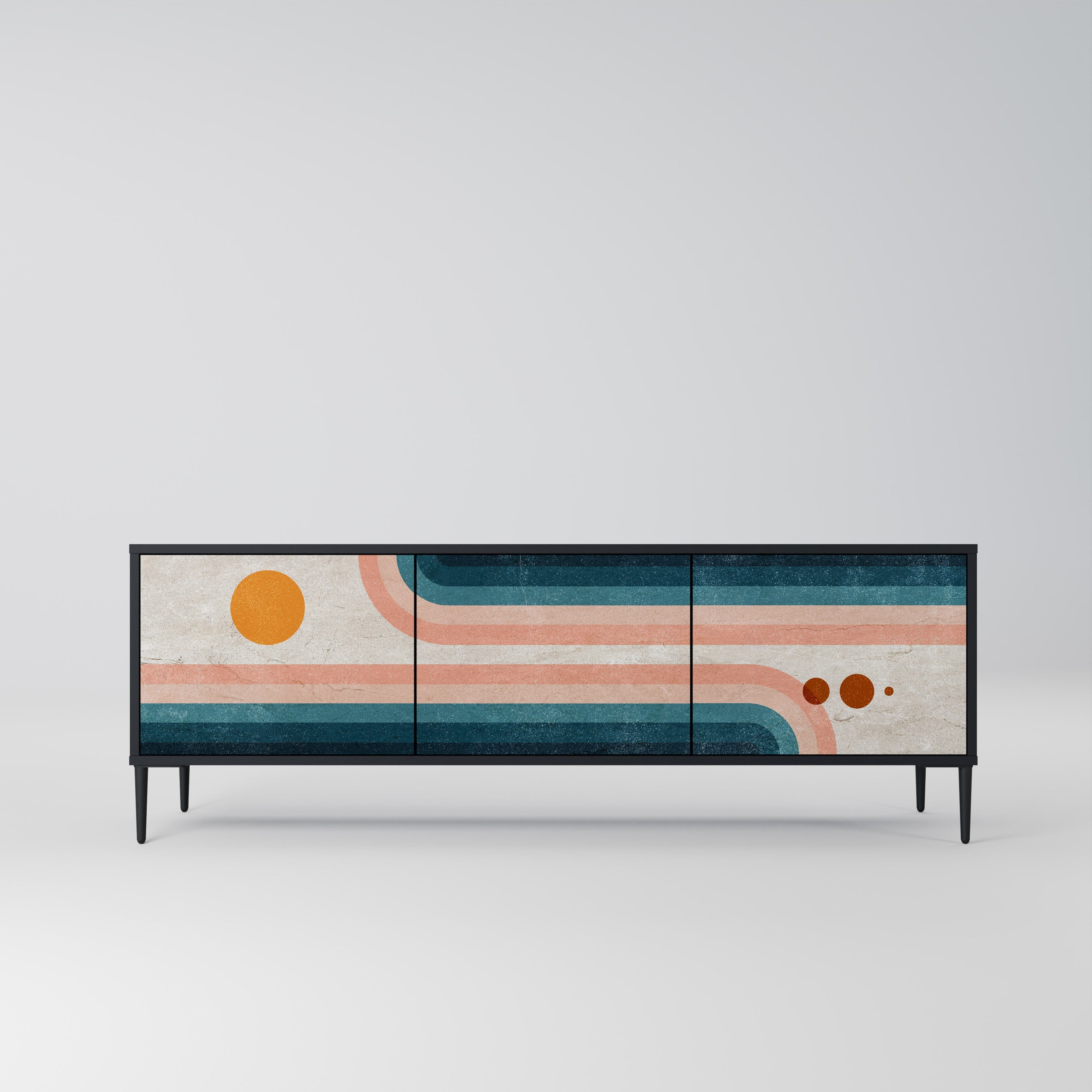 TWO HALVES Móvel de TV com 3 Portas em Acabamento Preto