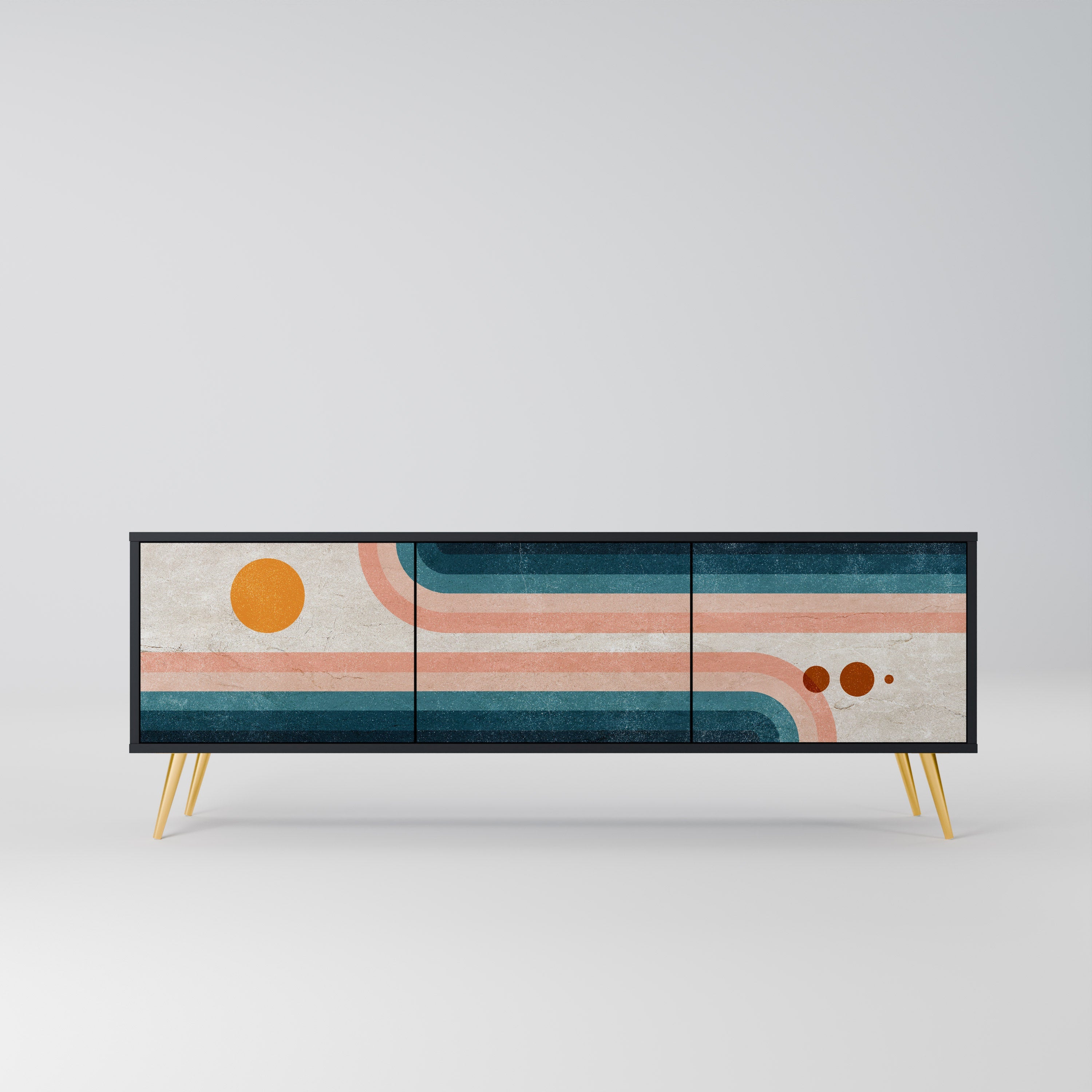 TWO HALVES Móvel de TV com 3 Portas em Acabamento Preto