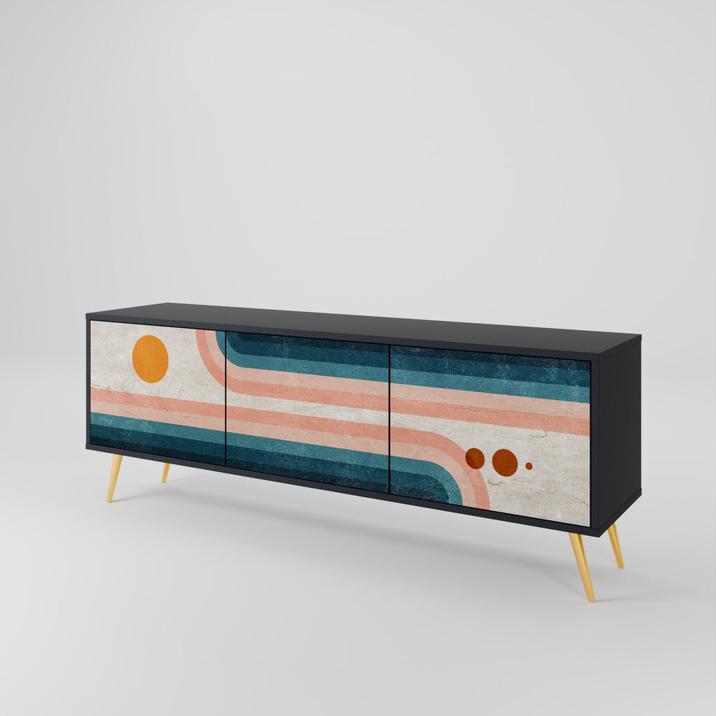 TWO HALVES Móvel de TV com 3 Portas em Acabamento Preto