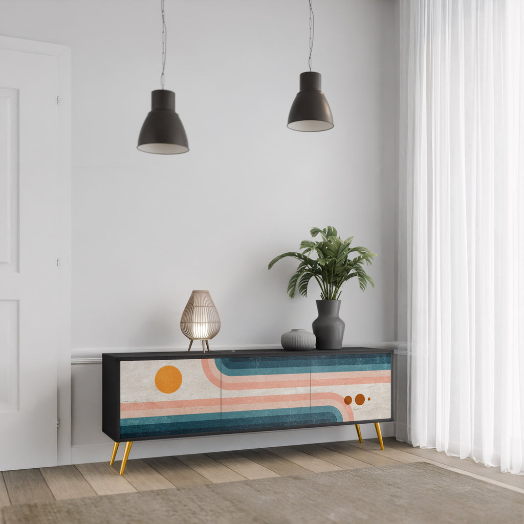 TWO HALVES Móvel de TV com 3 Portas em Acabamento Preto