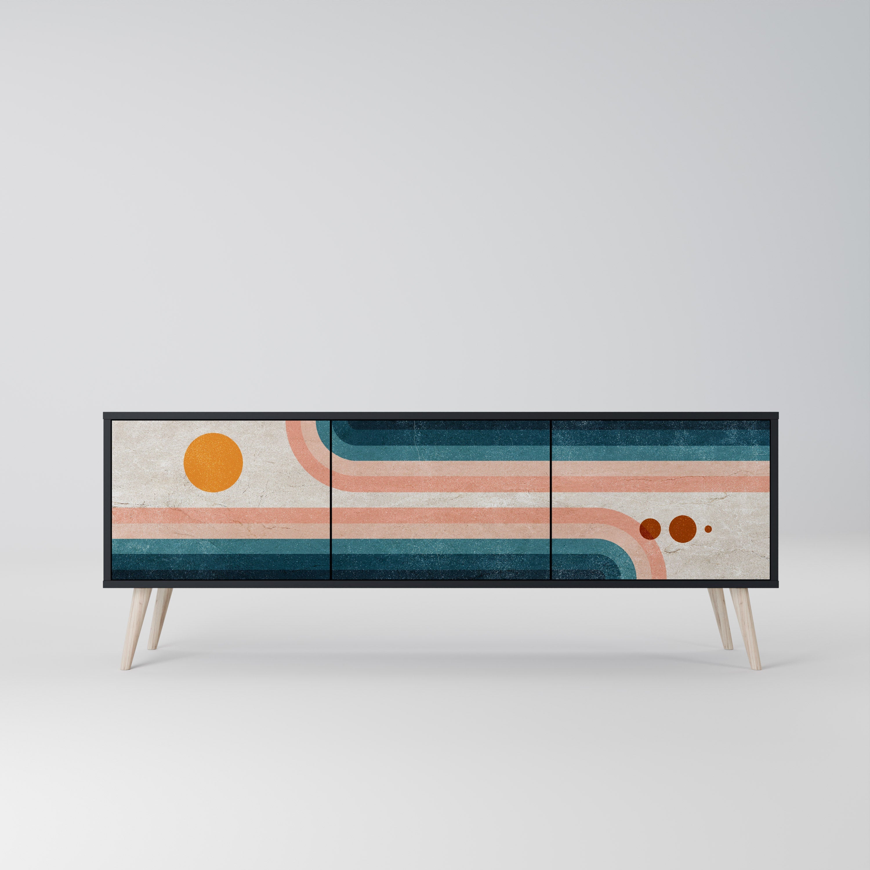 TWO HALVES Móvel de TV com 3 Portas em Acabamento Preto