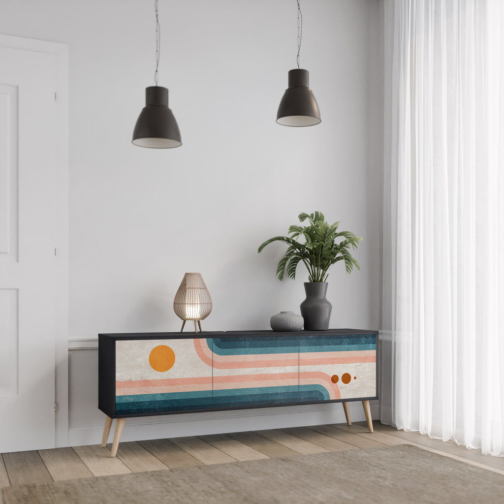 TWO HALVES Móvel de TV com 3 Portas em Acabamento Preto