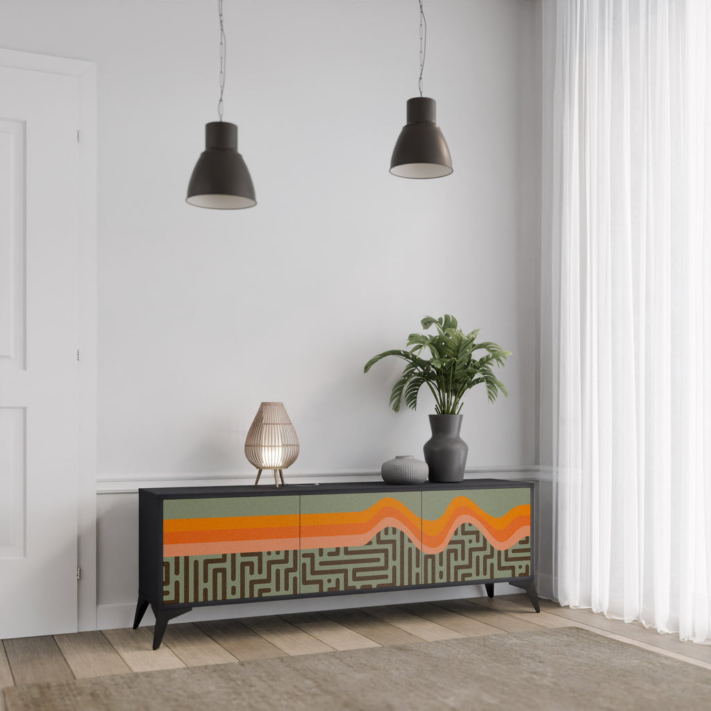 SIMPLE SOLUTIONS 3-Door TV Stand in Black Finish