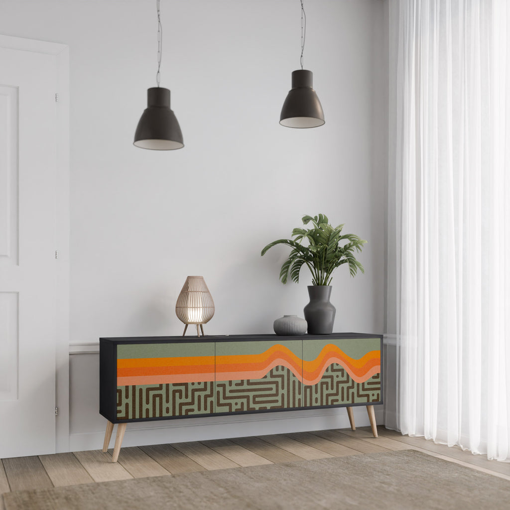 SIMPLE SOLUTIONS 3-Door TV Stand in Black Finish