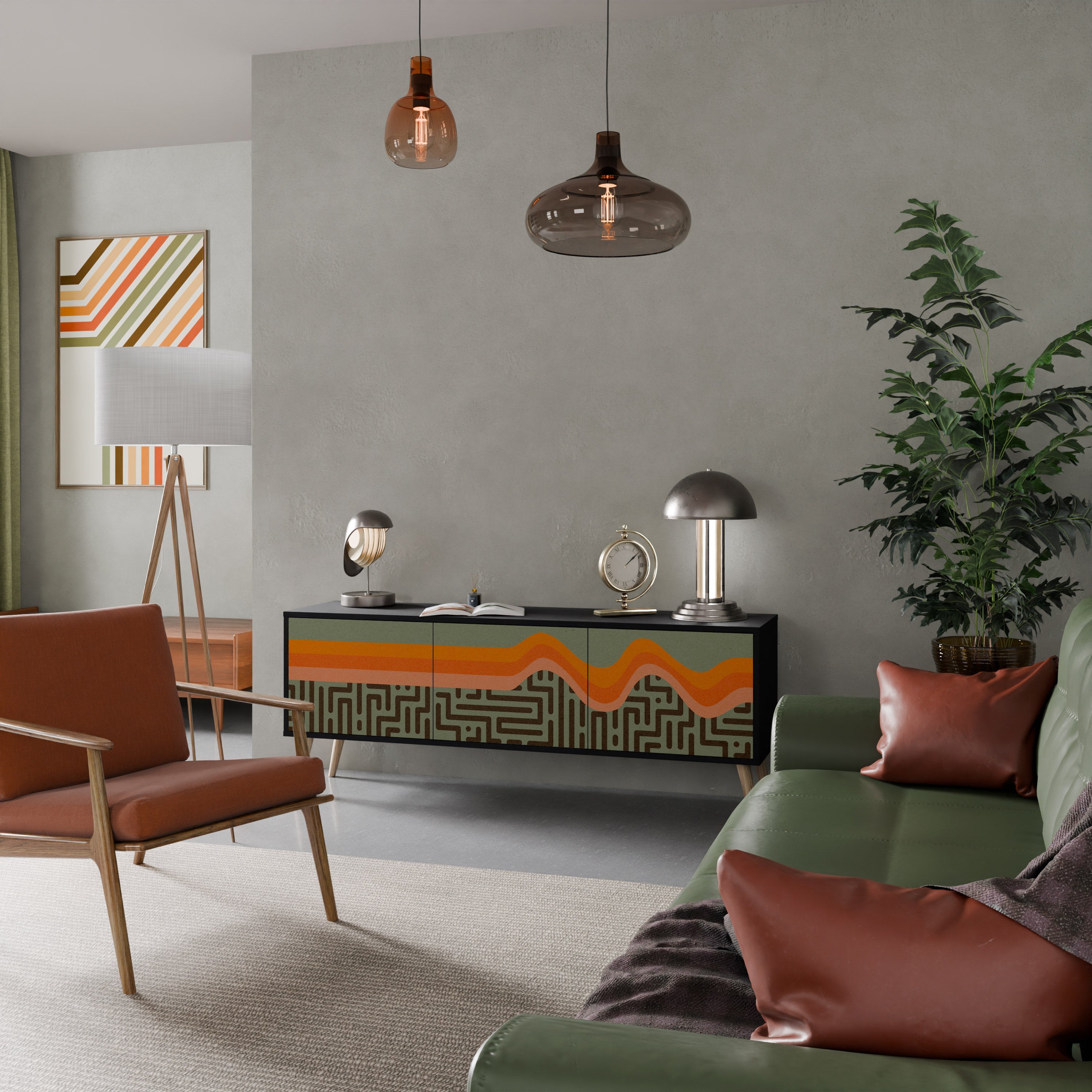 SIMPLE SOLUTIONS 3-Door TV Stand in Black Finish