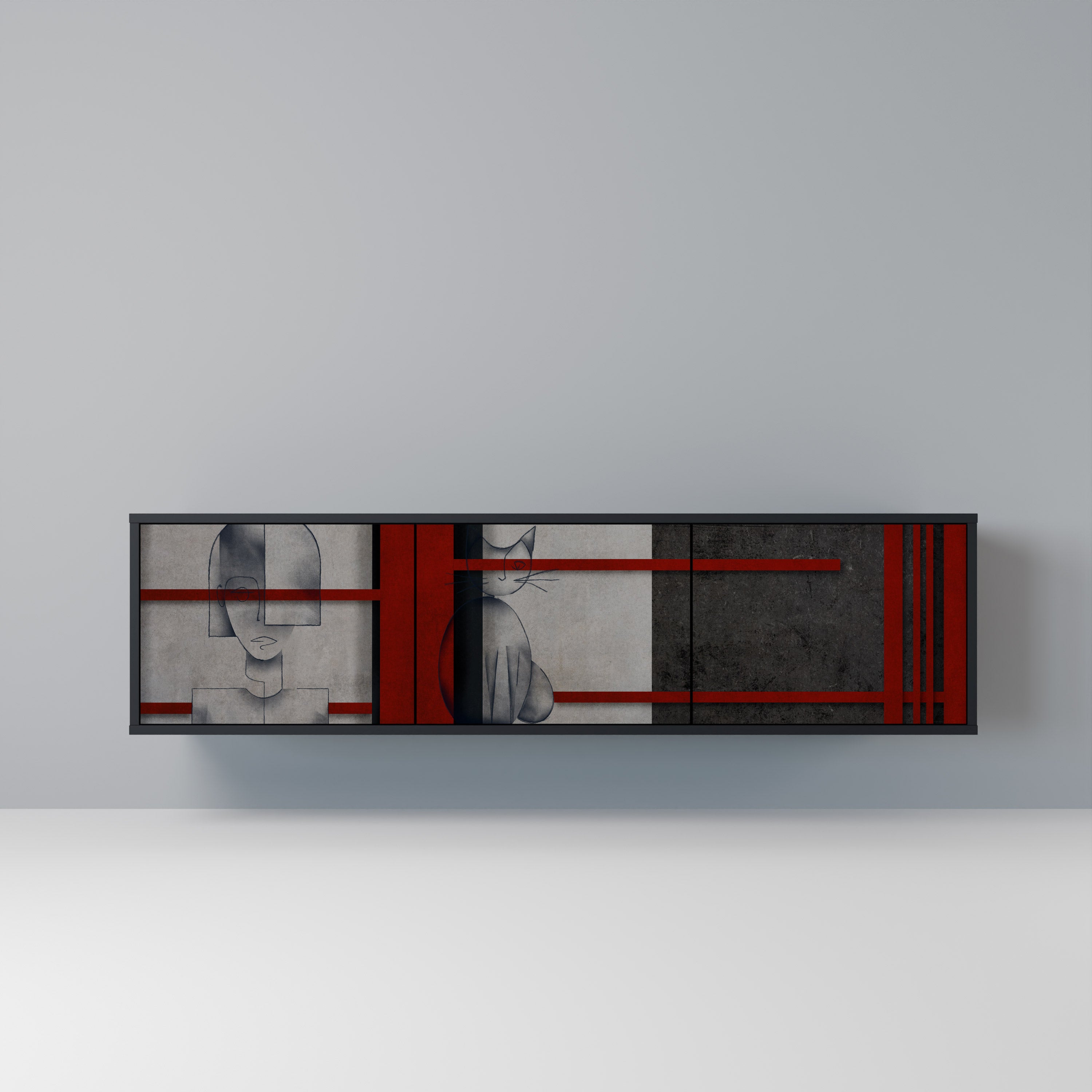 GRAY FIGURES Móvel de TV com 3 Portas em Acabamento Preto