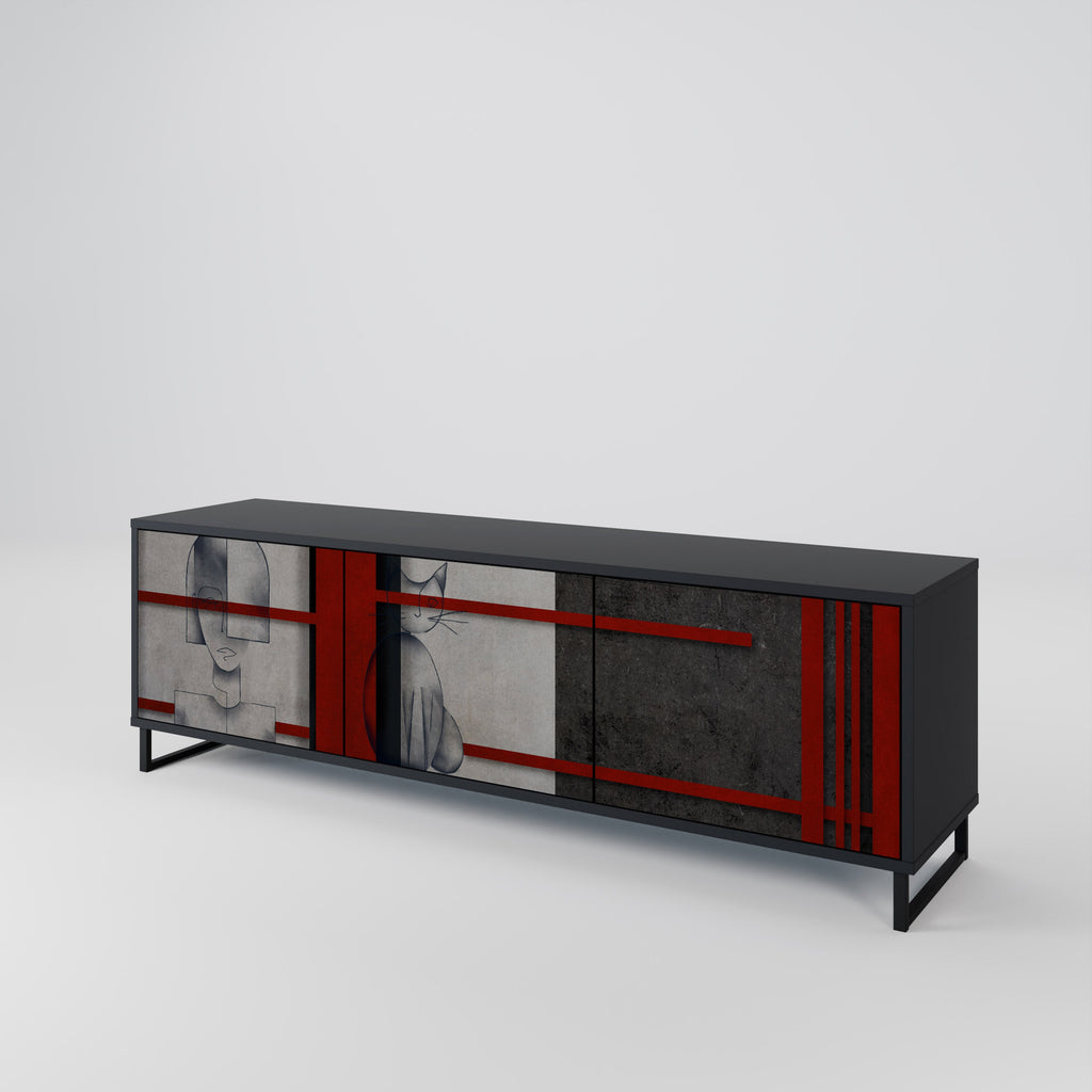 GRAY FIGURES Móvel de TV com 3 Portas em Acabamento Preto