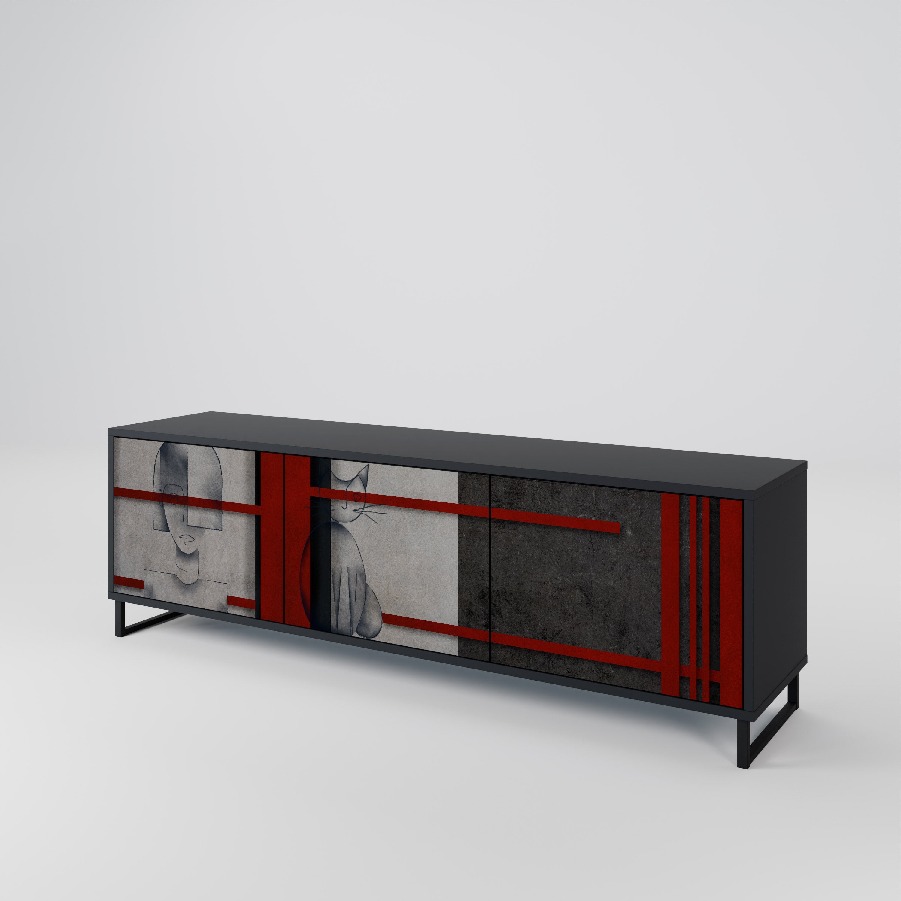 GRAY FIGURES Móvel de TV com 3 Portas em Acabamento Preto