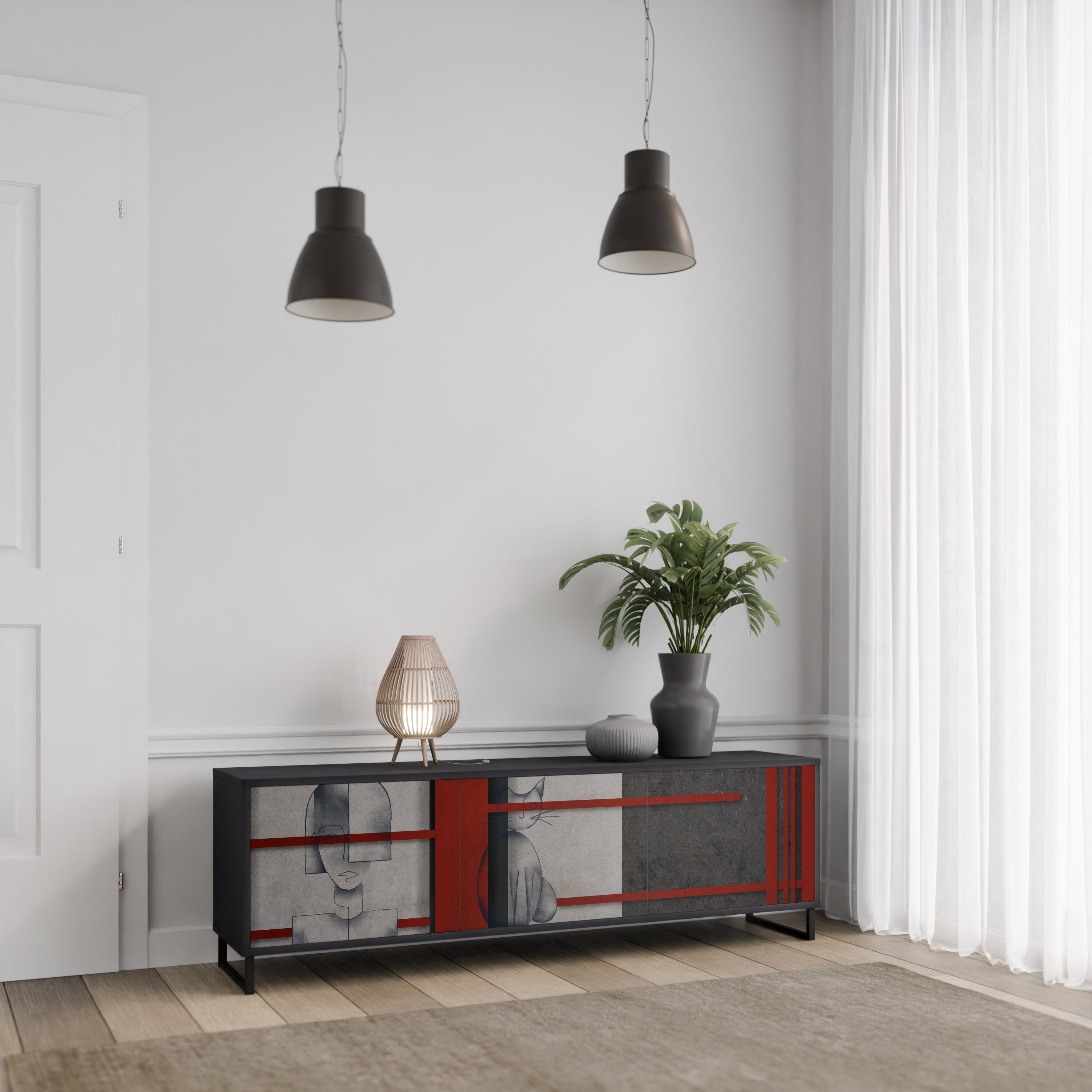 GRAY FIGURES Móvel de TV com 3 Portas em Acabamento Preto