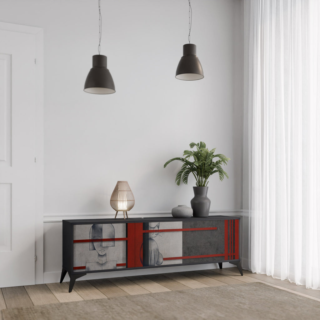 GRAY FIGURES Móvel de TV com 3 Portas em Acabamento Preto