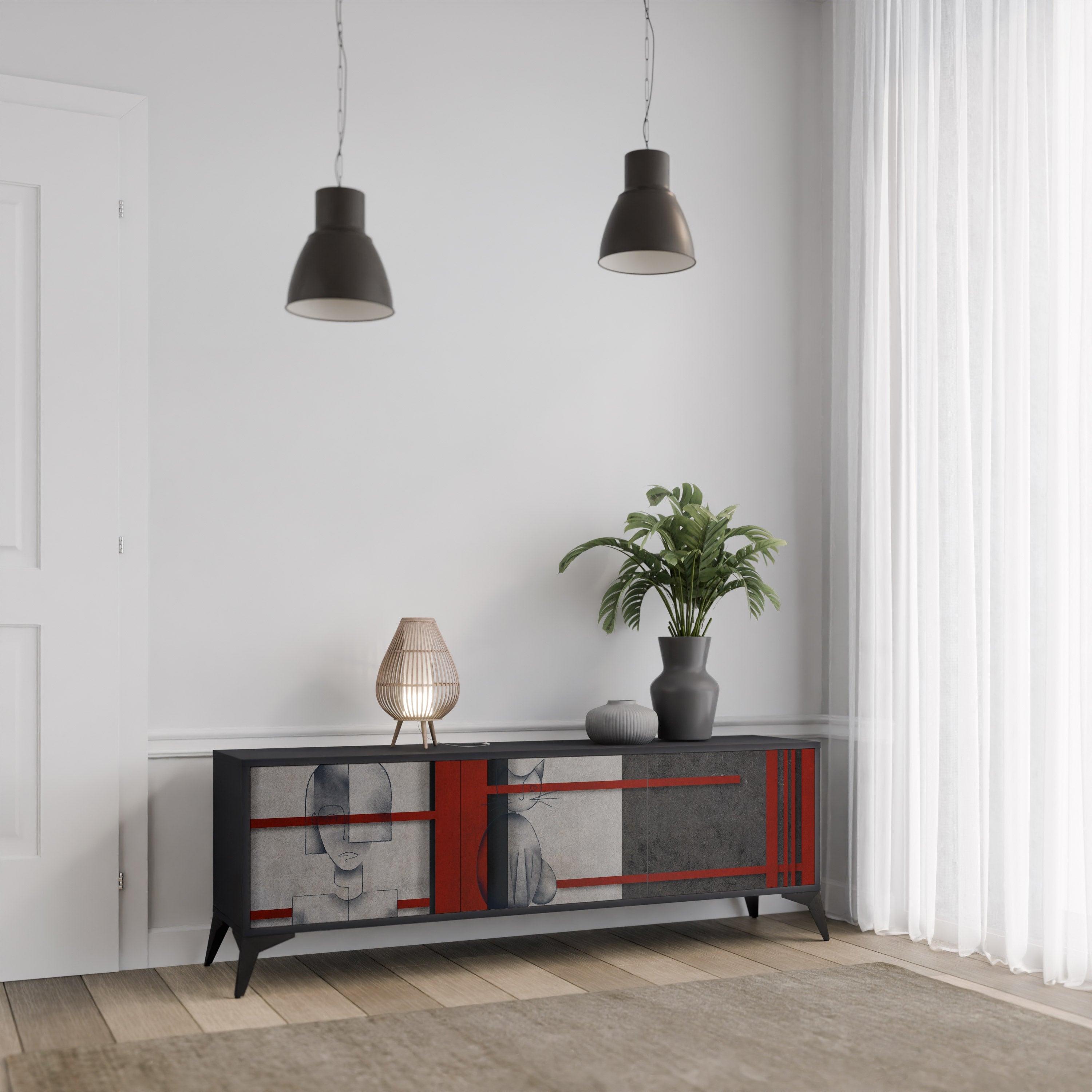 GRAY FIGURES Móvel de TV com 3 Portas em Acabamento Preto