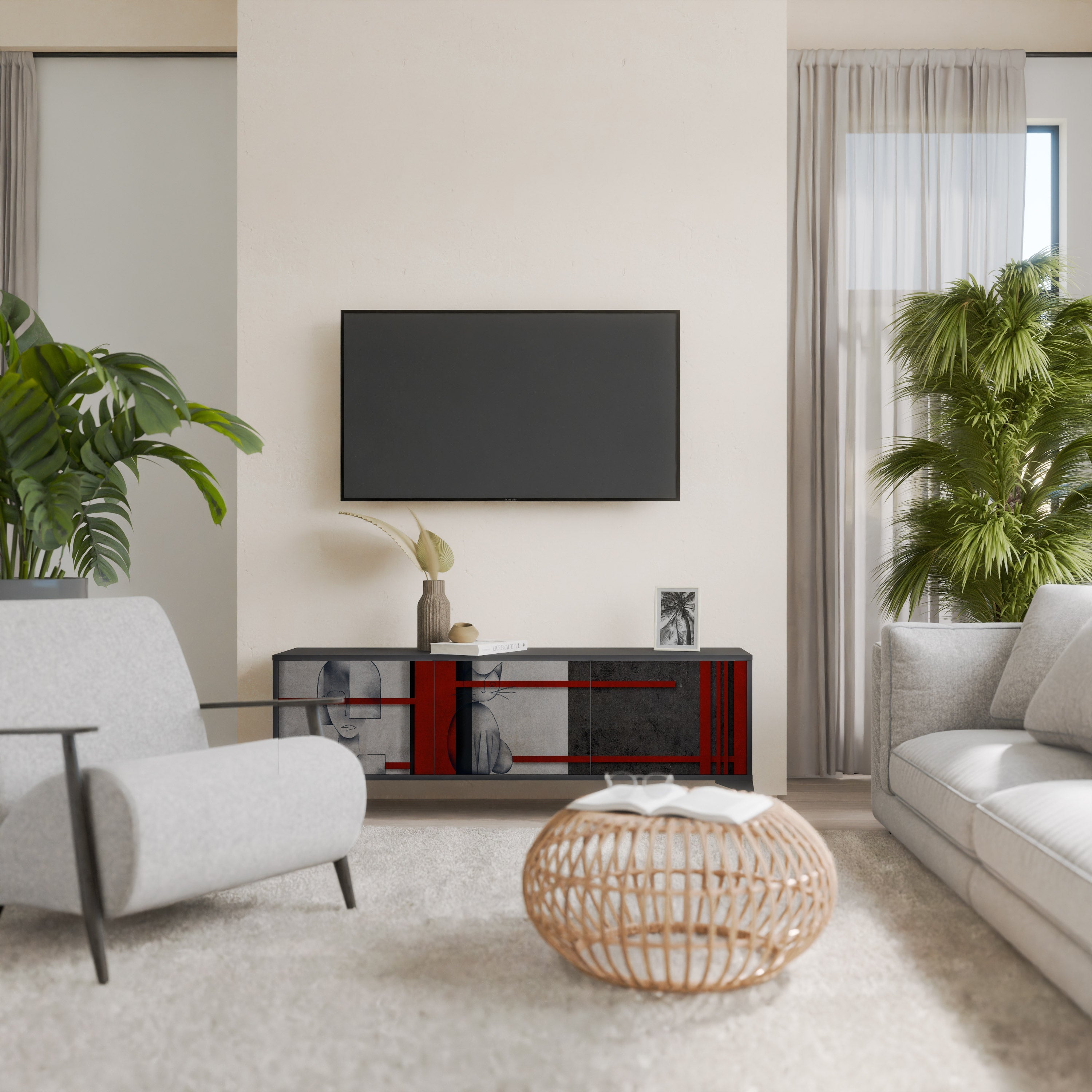 GRAY FIGURES Móvel de TV com 3 Portas em Acabamento Preto