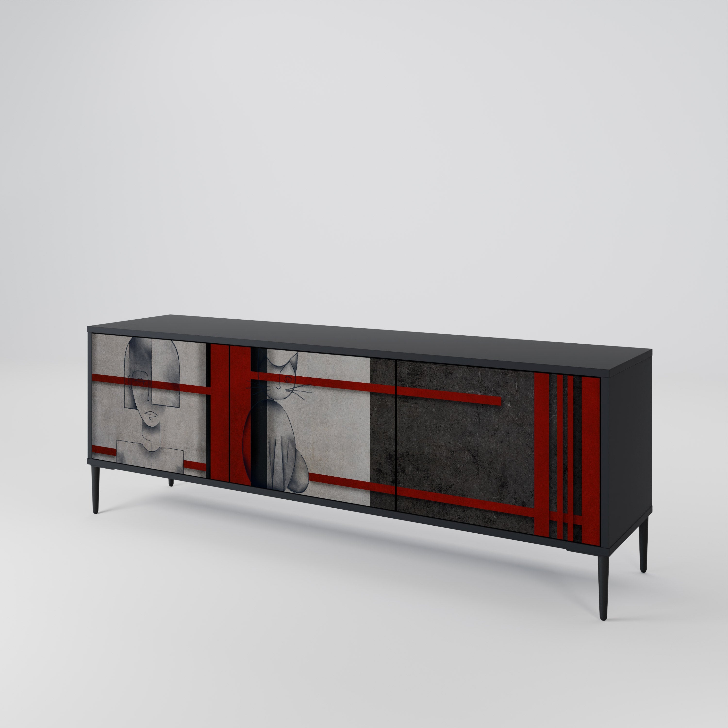 GRAY FIGURES Móvel de TV com 3 Portas em Acabamento Preto