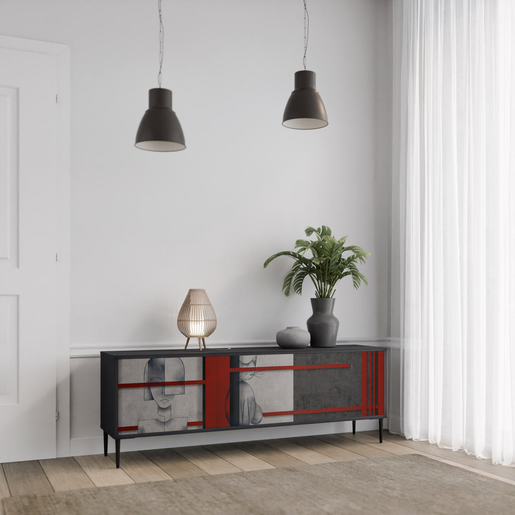 GRAY FIGURES Móvel de TV com 3 Portas em Acabamento Preto