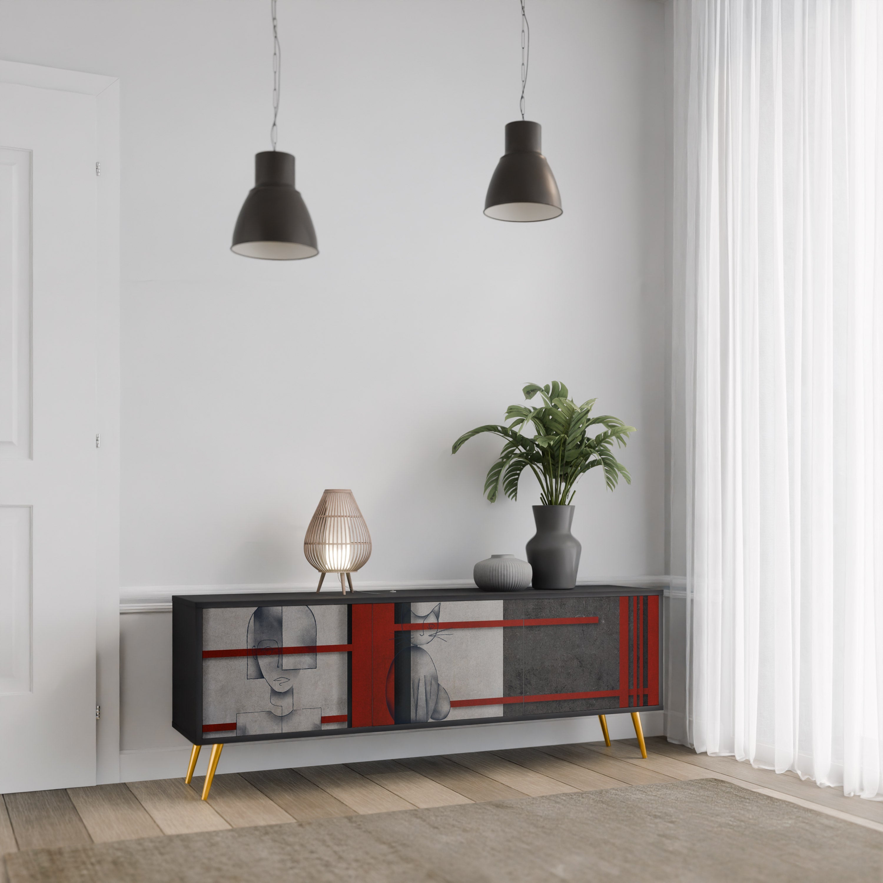 GRAY FIGURES Móvel de TV com 3 Portas em Acabamento Preto