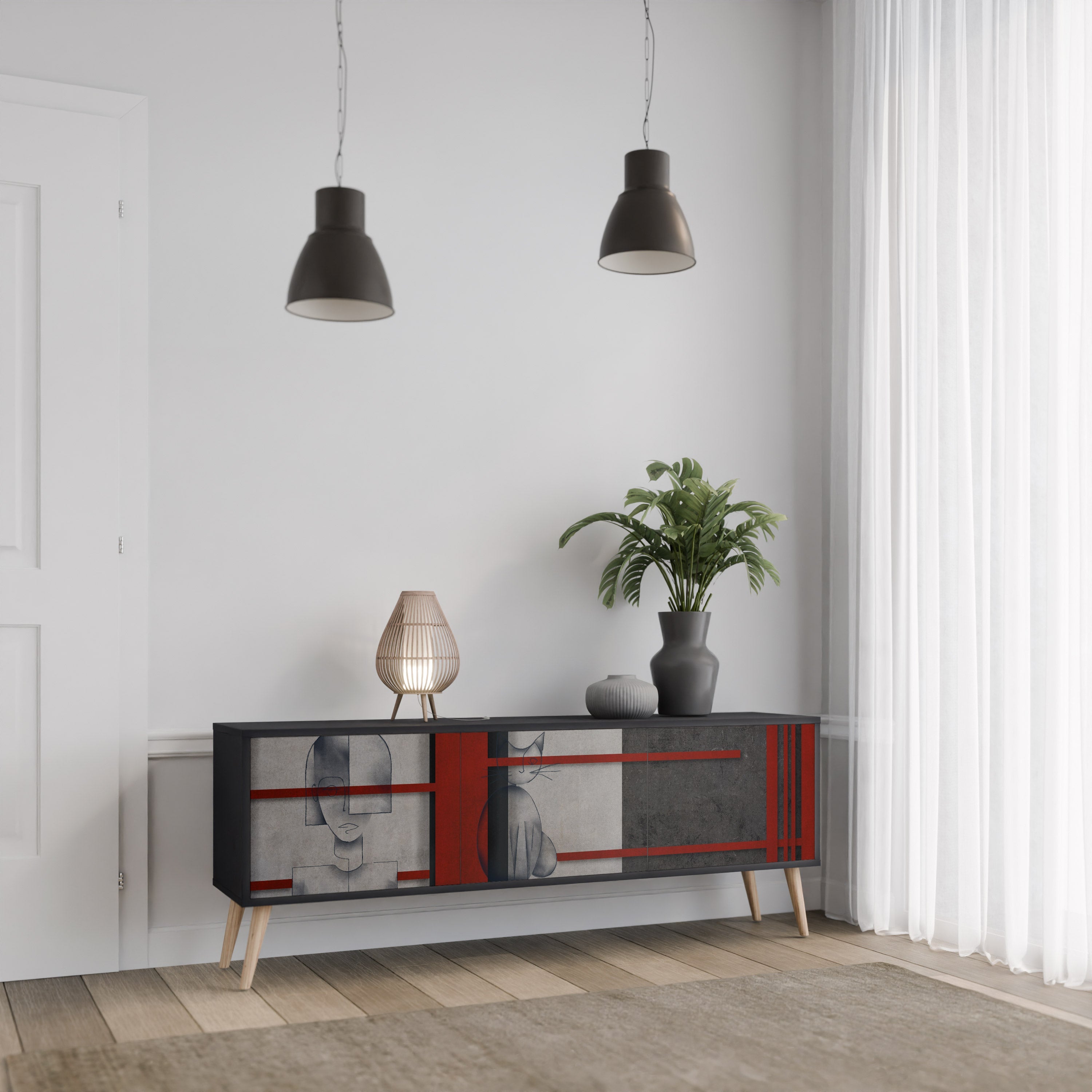 GRAY FIGURES Móvel de TV com 3 Portas em Acabamento Preto