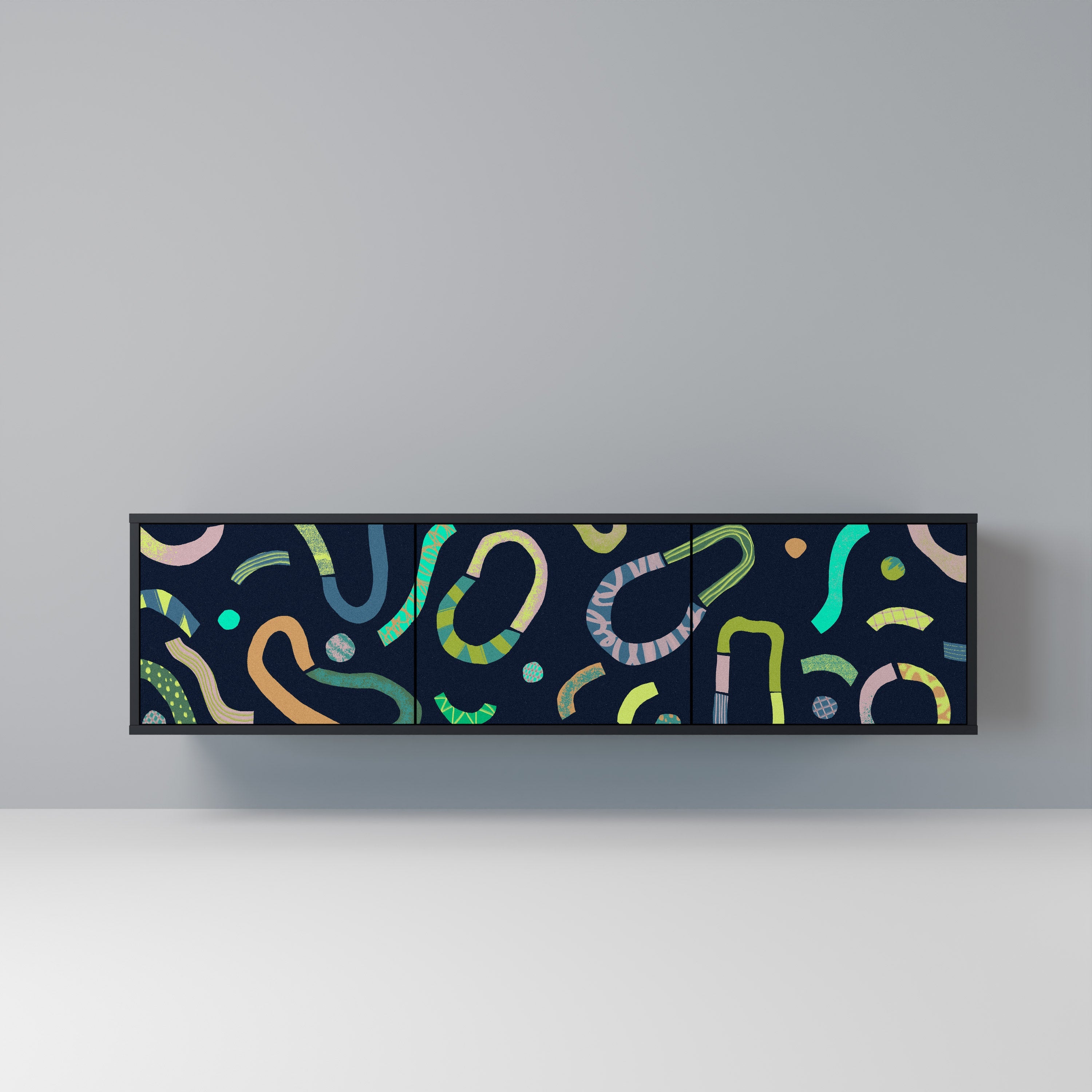 CONTRAST DANCE Móvel de TV com 3 Portas em Acabamento Preto