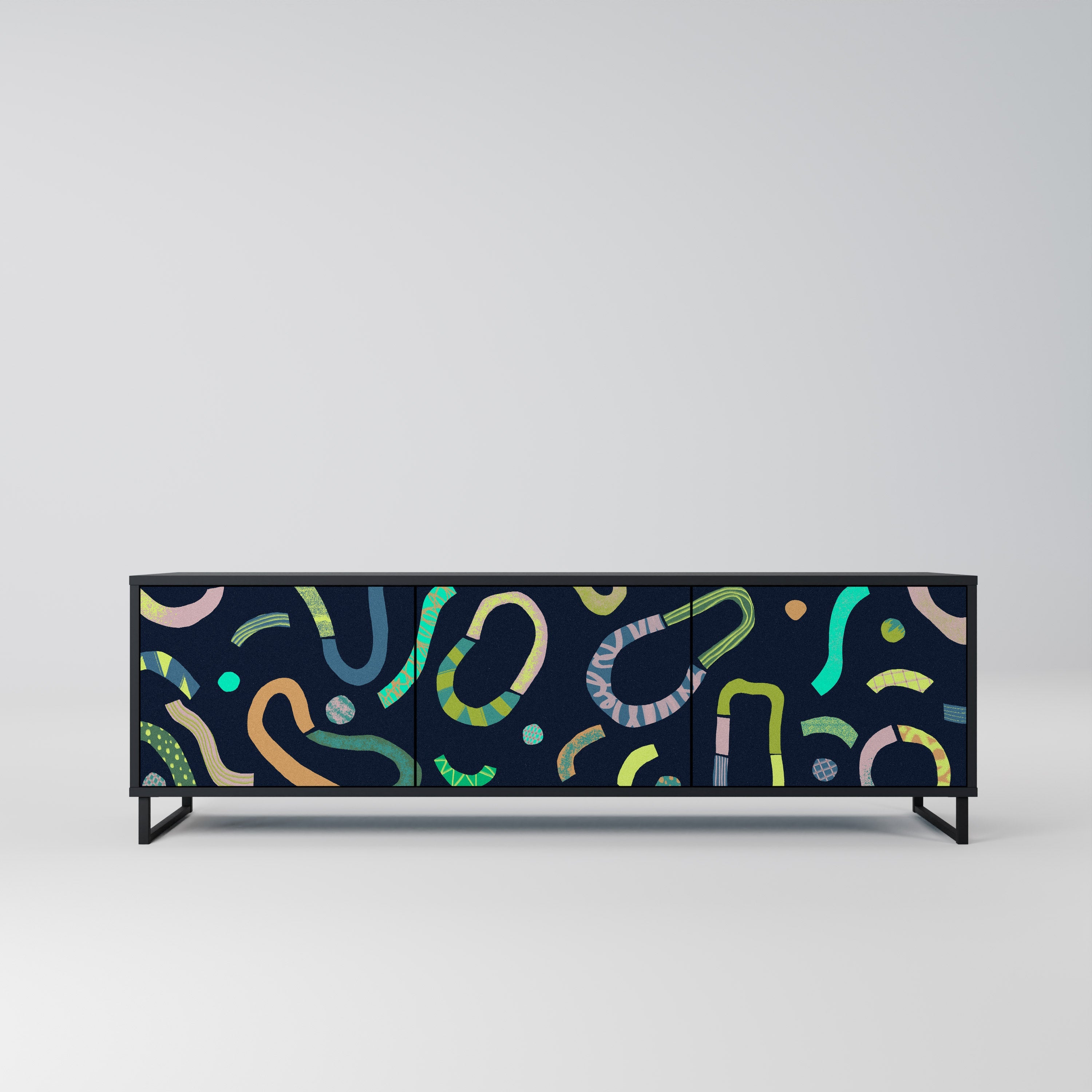 CONTRAST DANCE Móvel de TV com 3 Portas em Acabamento Preto