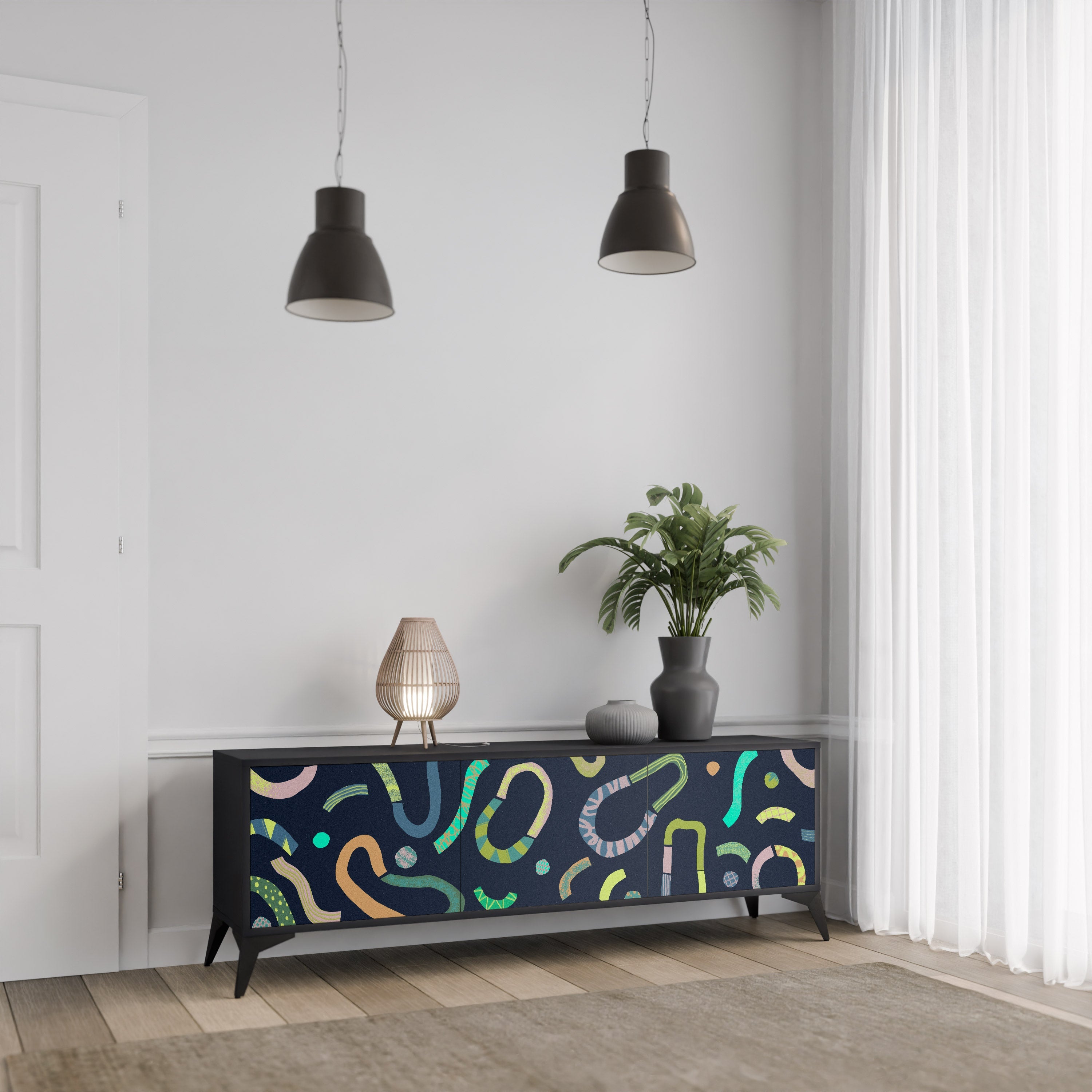 CONTRAST DANCE Móvel de TV com 3 Portas em Acabamento Preto