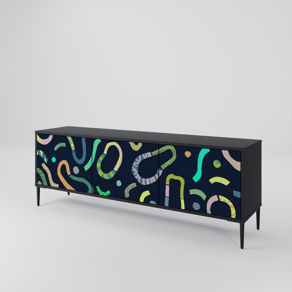 CONTRAST DANCE Móvel de TV com 3 Portas em Acabamento Preto