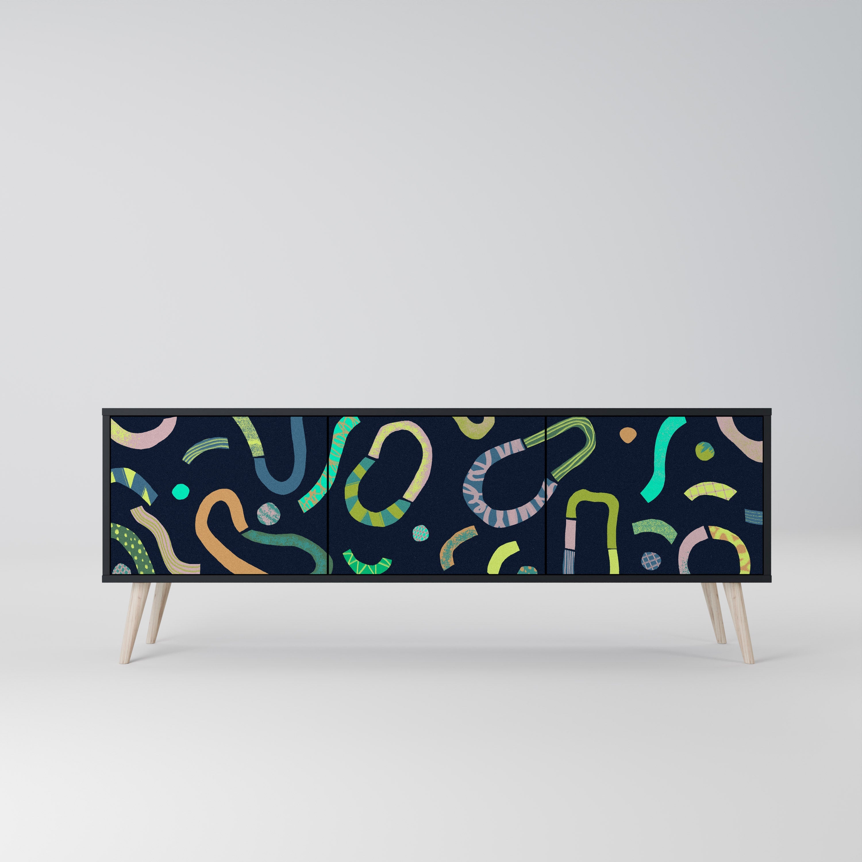 CONTRAST DANCE Móvel de TV com 3 Portas em Acabamento Preto