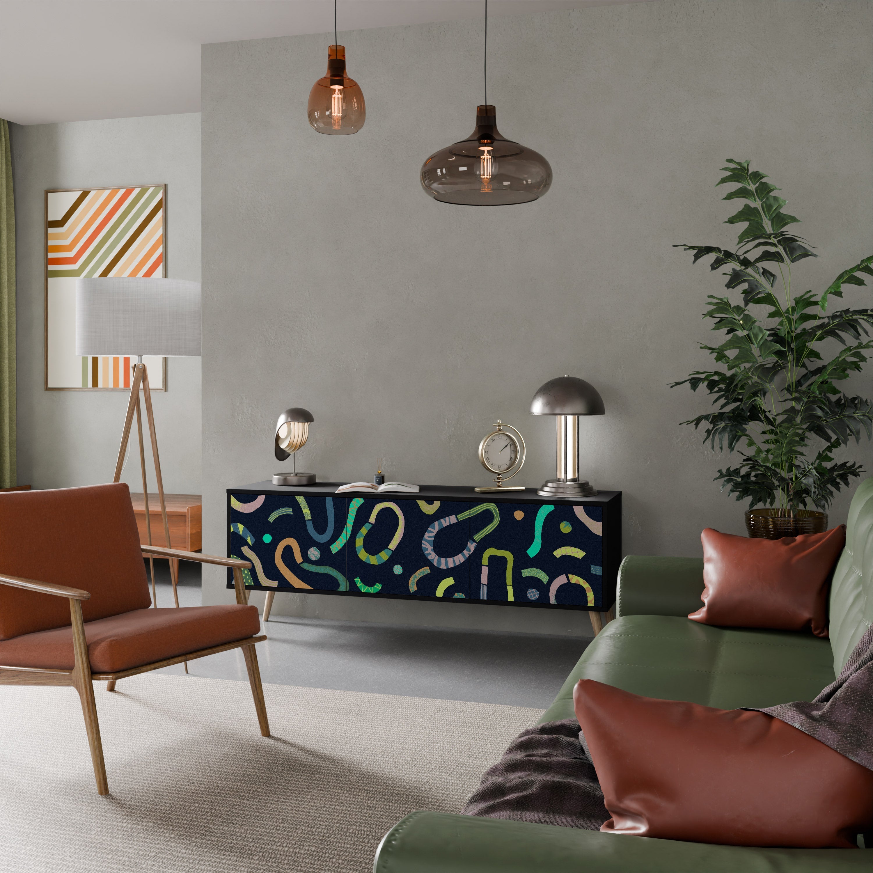 CONTRAST DANCE Móvel de TV com 3 Portas em Acabamento Preto