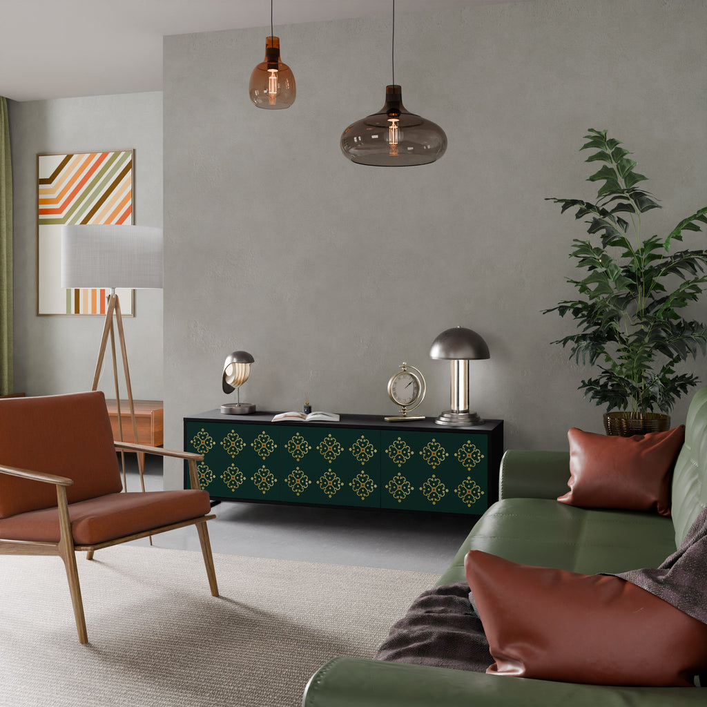 ROYAL MEDALLION 3-Door TV Stand in Black Finish