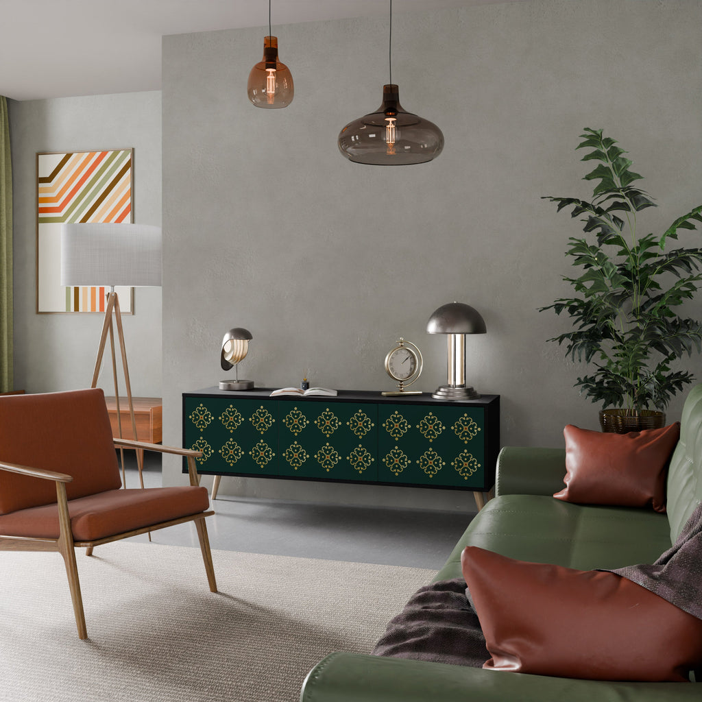 ROYAL MEDALLION 3-Door TV Stand in Black Finish