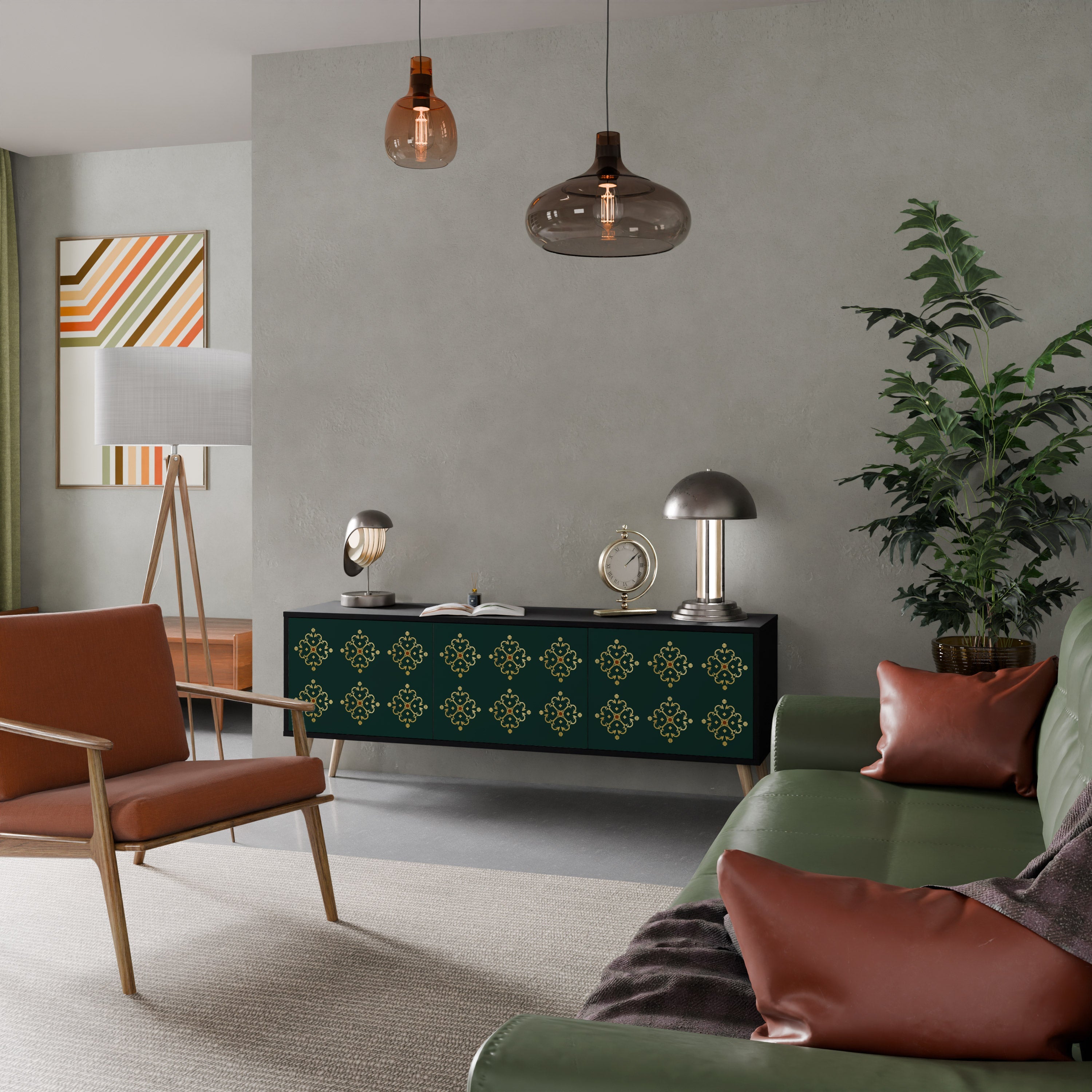 ROYAL MEDALLION 3-Door TV Stand in Black Finish