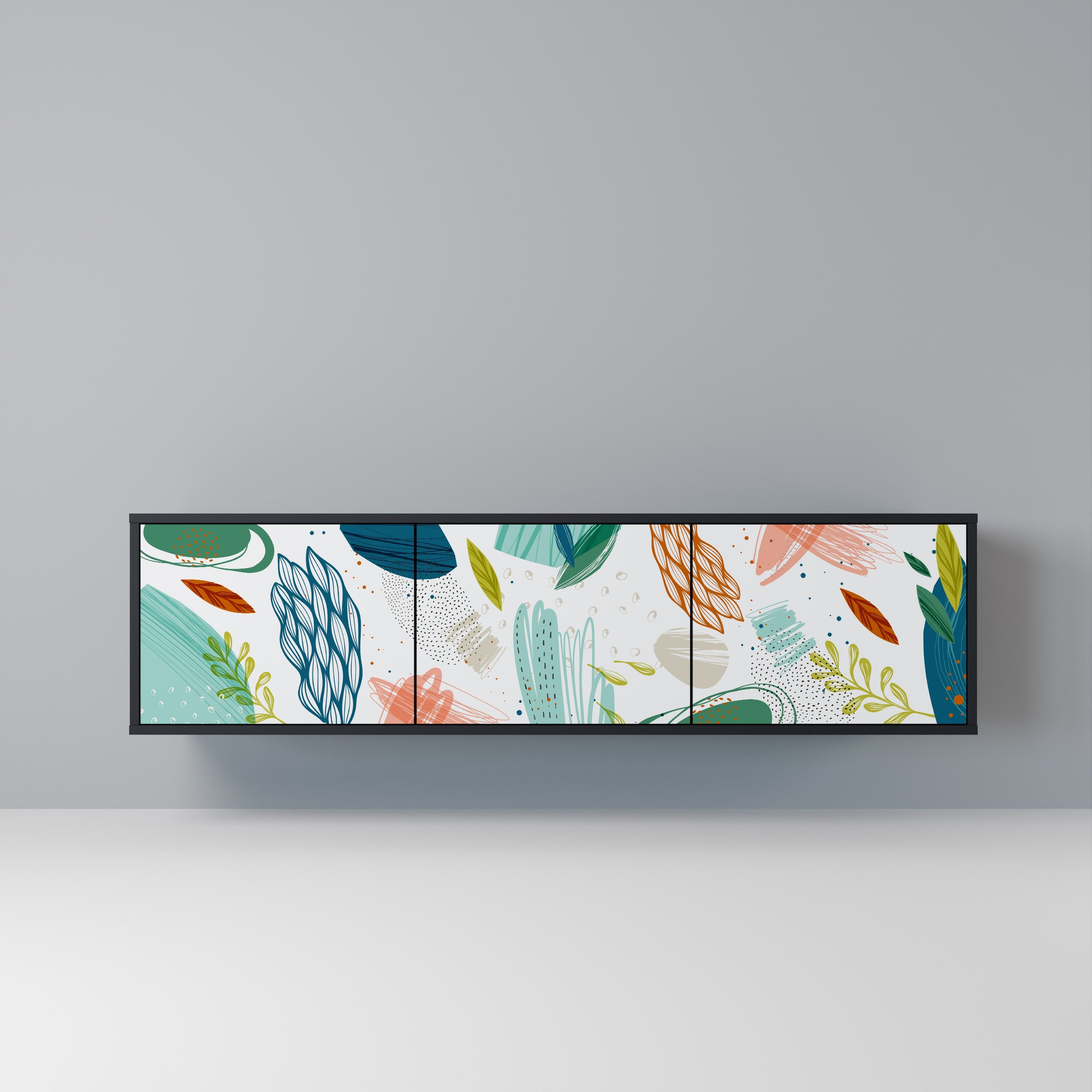 BOTANICAL HURRICANE Móvel de TV com 3 Portas em Acabamento Preto