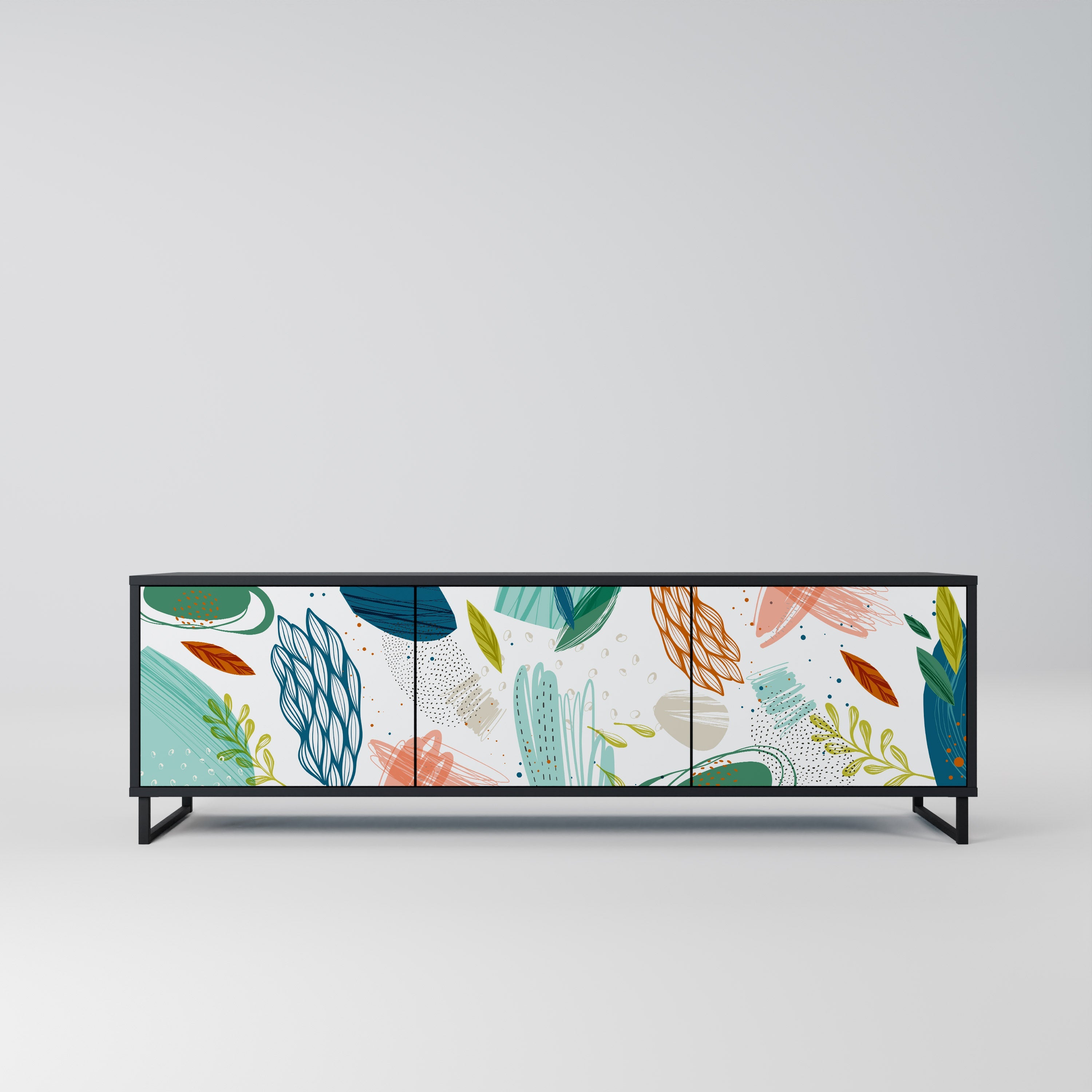 BOTANICAL HURRICANE Móvel de TV com 3 Portas em Acabamento Preto