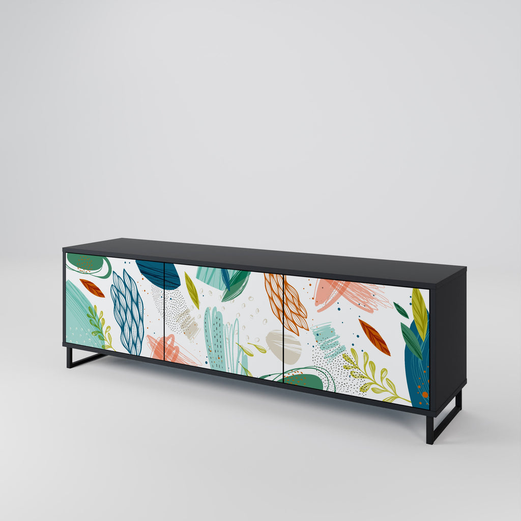 BOTANICAL HURRICANE Móvel de TV com 3 Portas em Acabamento Preto
