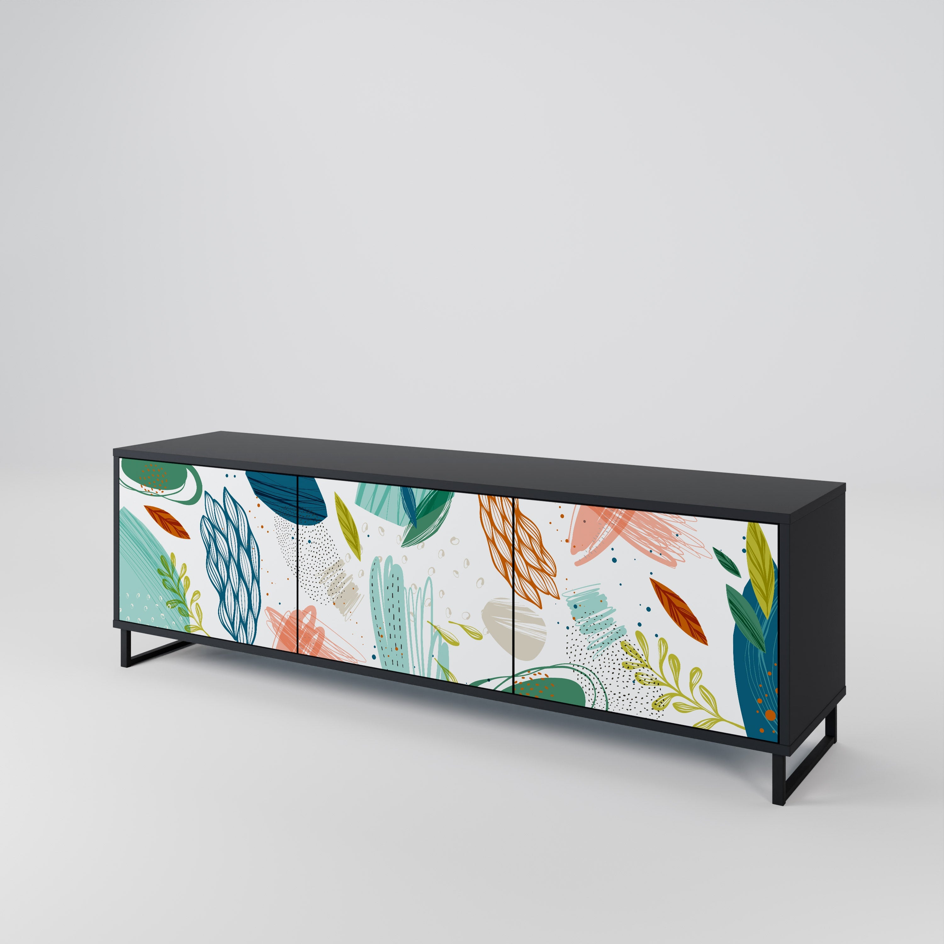 BOTANICAL HURRICANE Móvel de TV com 3 Portas em Acabamento Preto