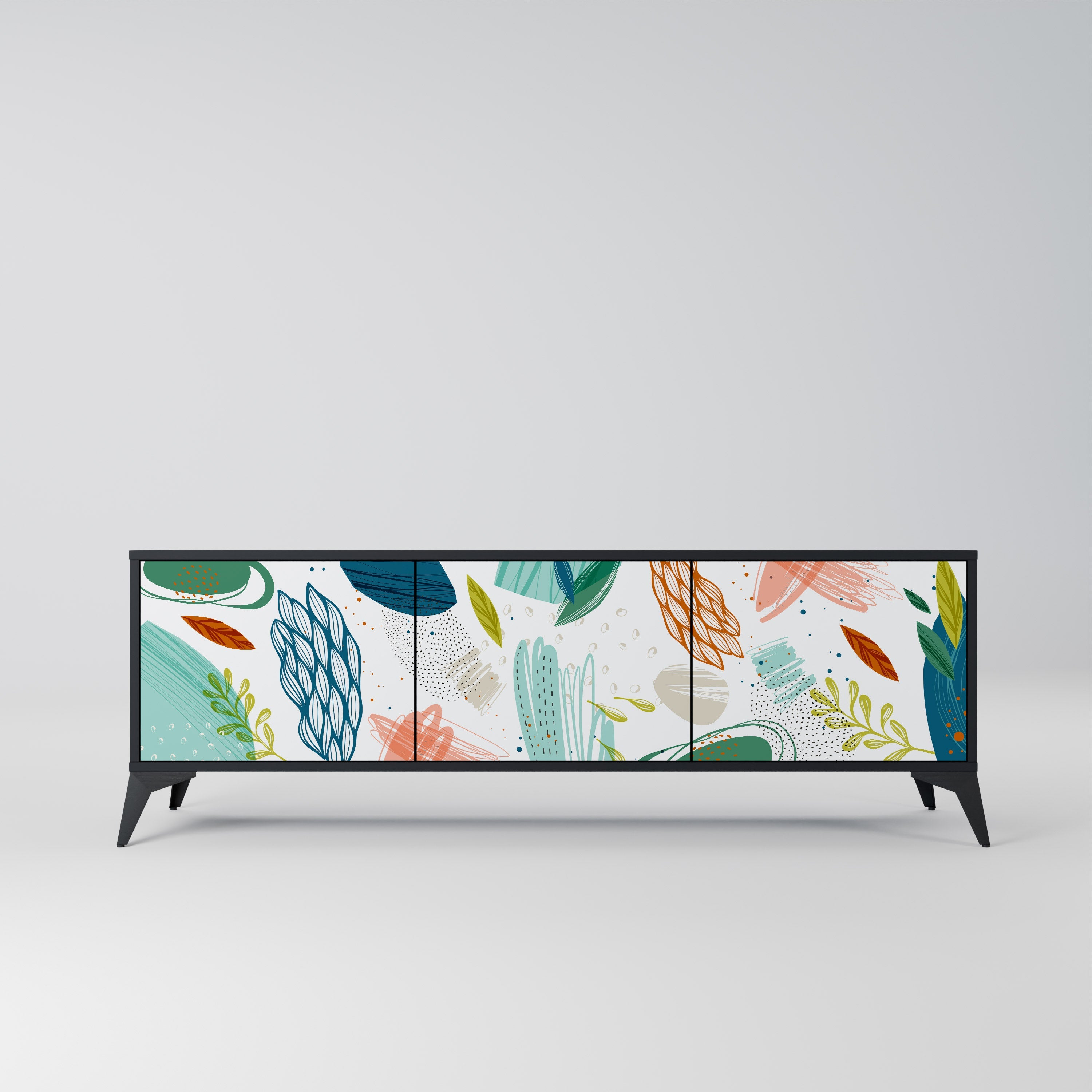 BOTANICAL HURRICANE Móvel de TV com 3 Portas em Acabamento Preto