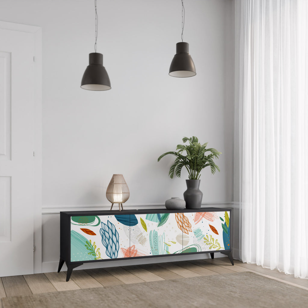 BOTANICAL HURRICANE Móvel de TV com 3 Portas em Acabamento Preto