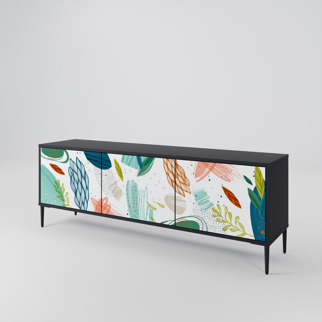 BOTANICAL HURRICANE Móvel de TV com 3 Portas em Acabamento Preto