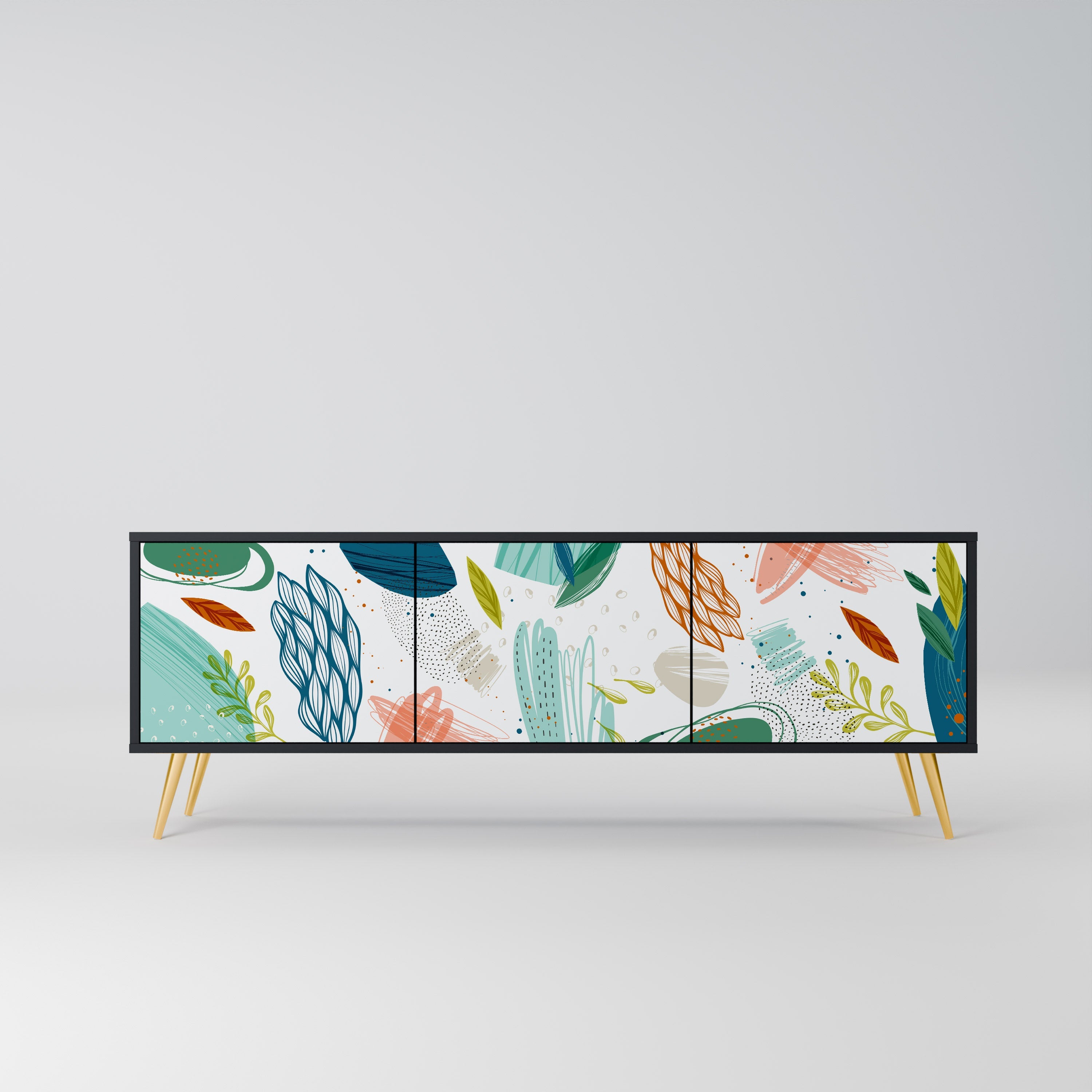 BOTANICAL HURRICANE Móvel de TV com 3 Portas em Acabamento Preto