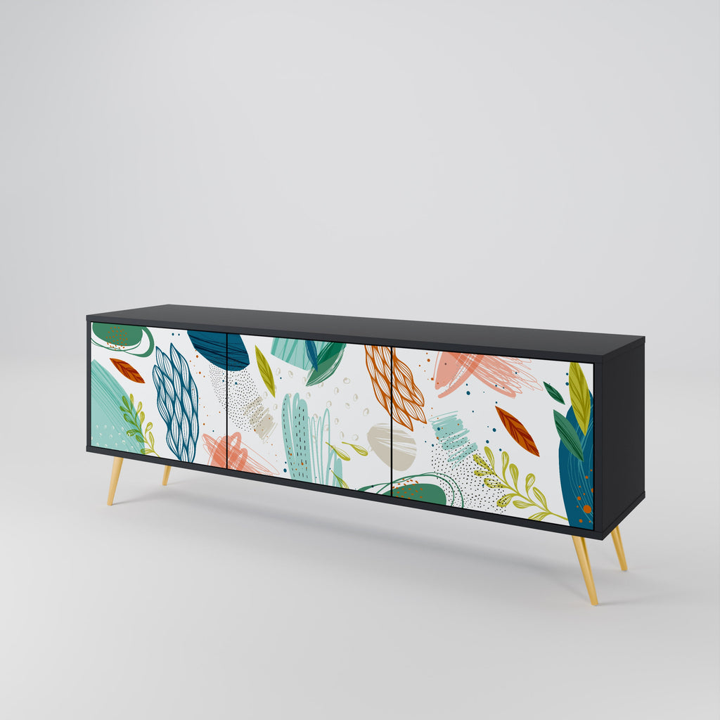 BOTANICAL HURRICANE Móvel de TV com 3 Portas em Acabamento Preto