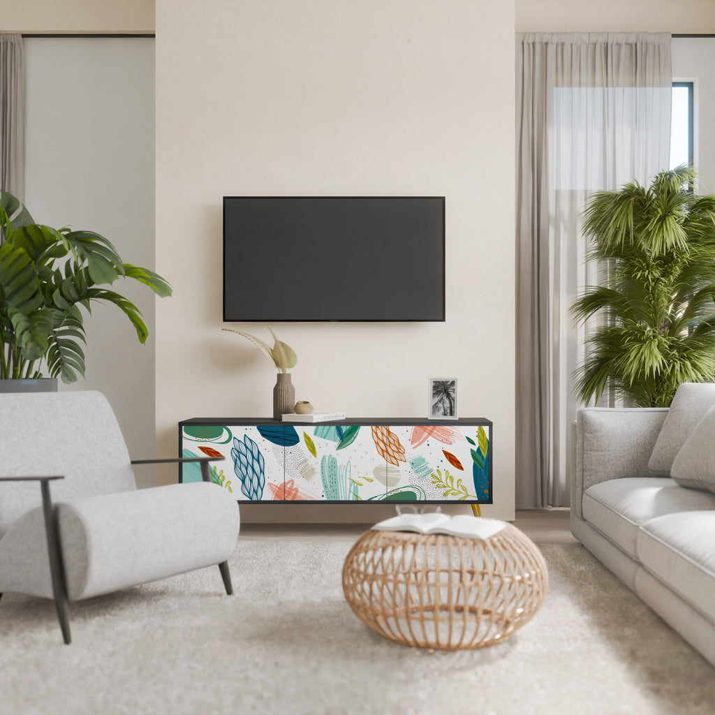 BOTANICAL HURRICANE Móvel de TV com 3 Portas em Acabamento Preto